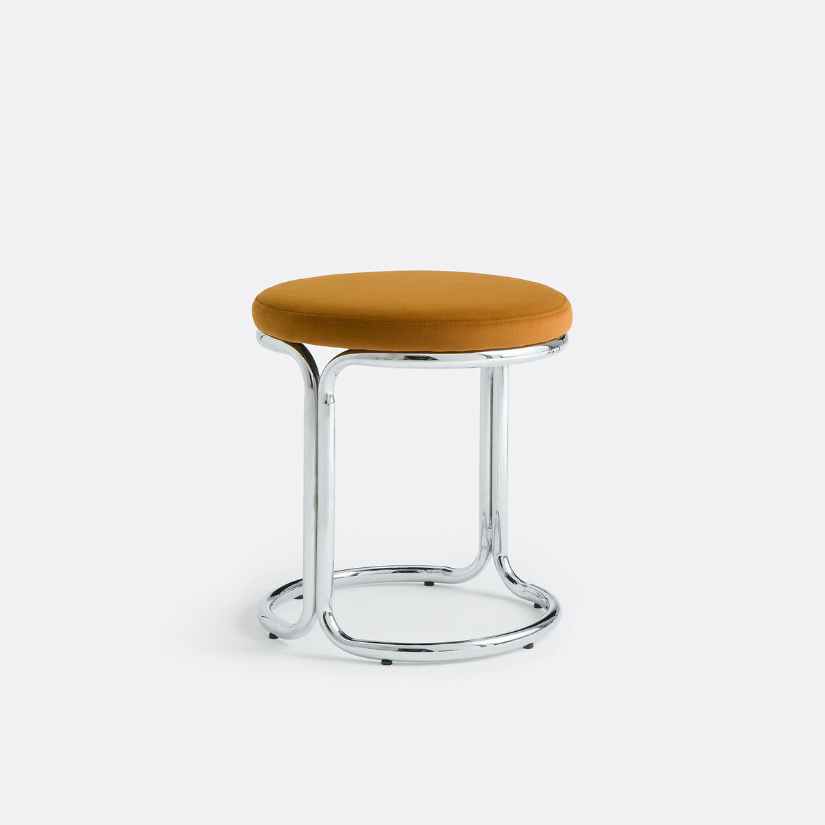 Tabouret bas en velours ras et métal acier chromé, ROYA chrome, LA REDOUTE INTERIEURS