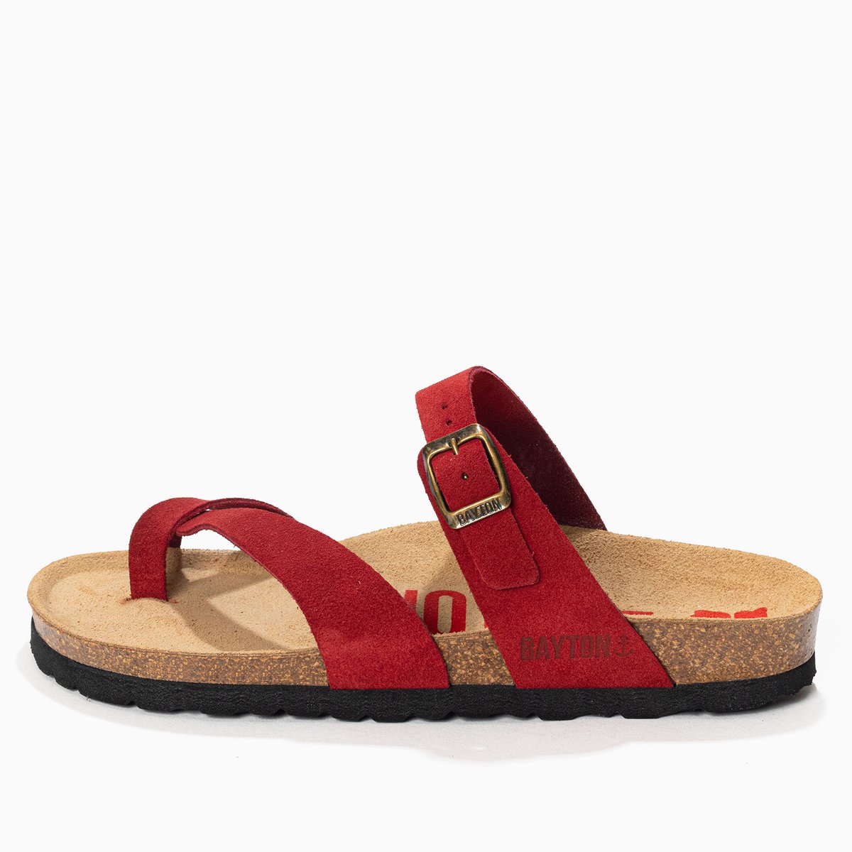 Tongs en cuir suédé DIANE rouge, BAYTON