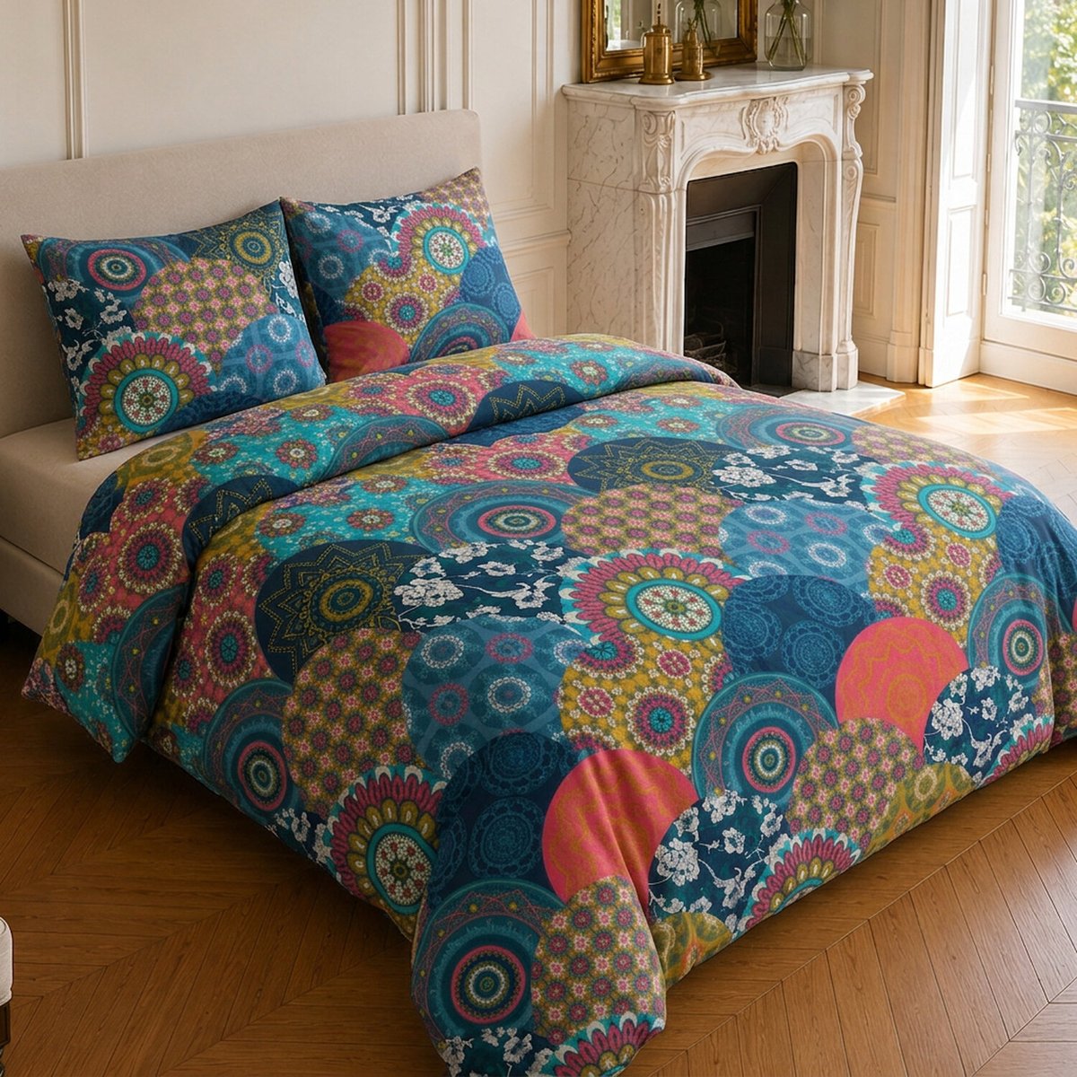 Parure de lit en coton motif géométrique, COLORADO multicolore, C DESIGN HOME TEXTILE