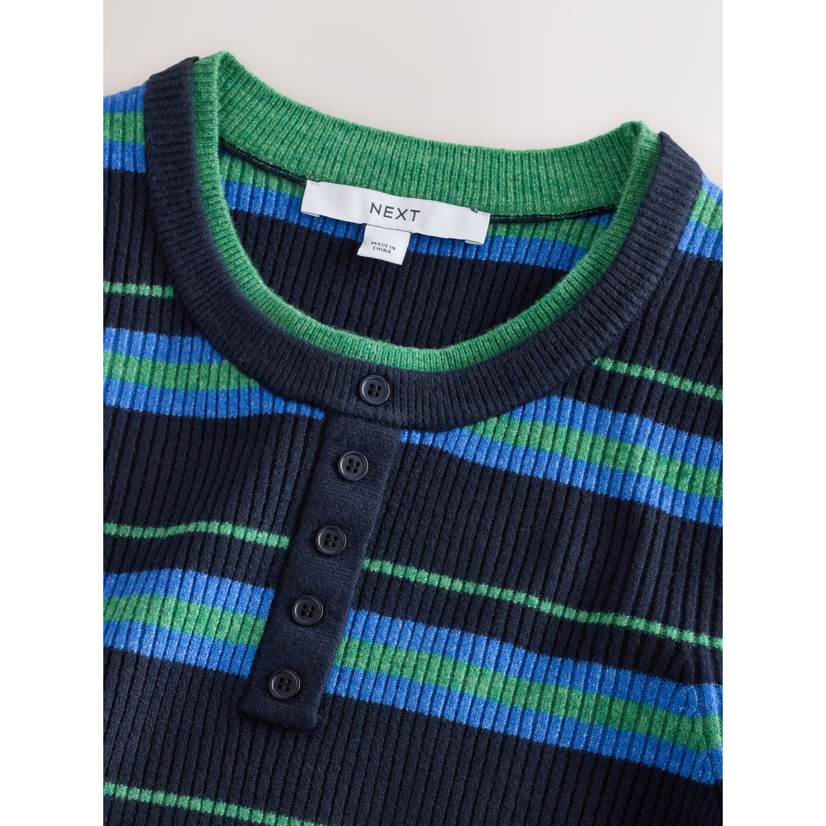 Haut superposé ultra-doux à col boutonné rayure bleu/vert, NEXT