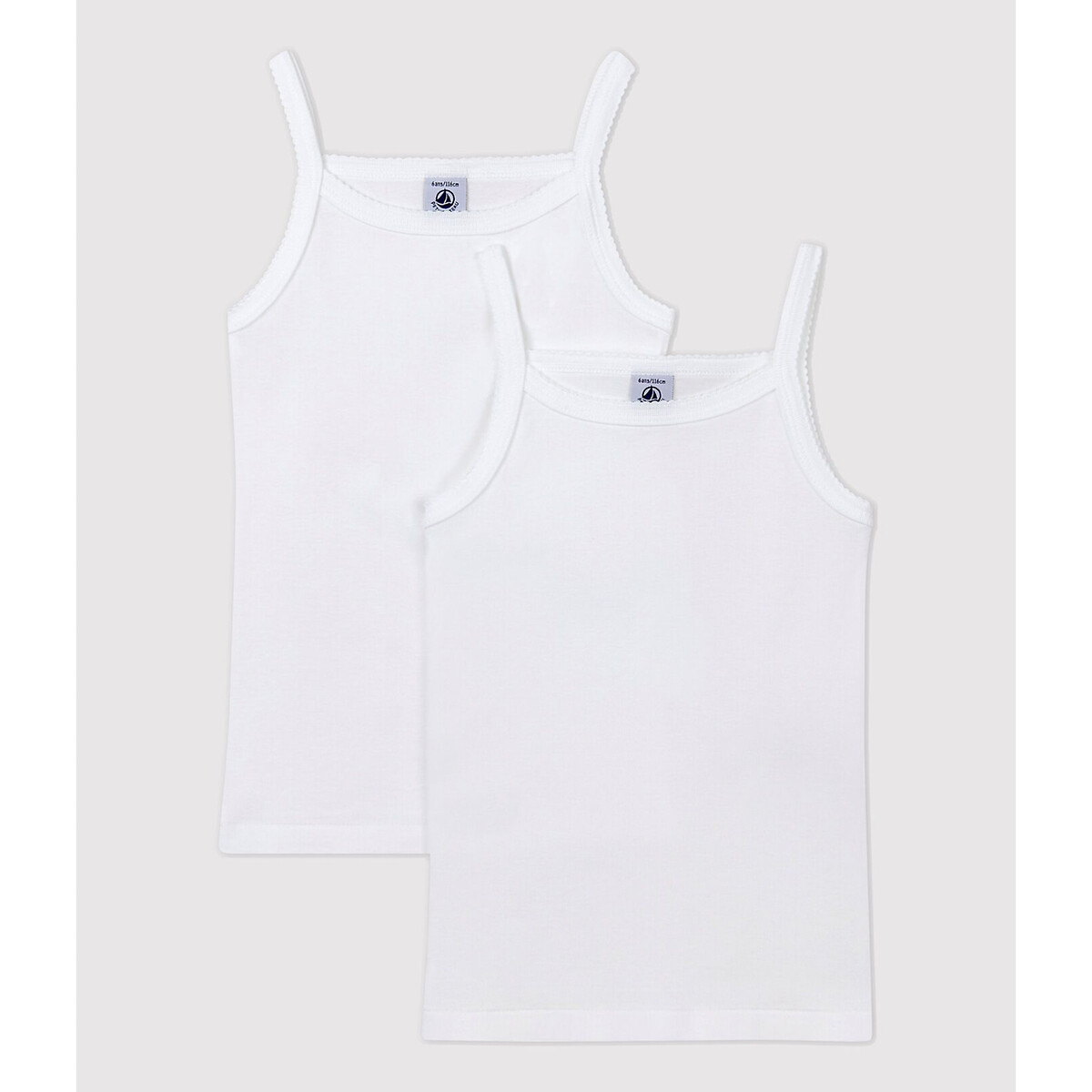 Lot de 2 maillots de corps à bretelles blanc, PETIT BATEAU