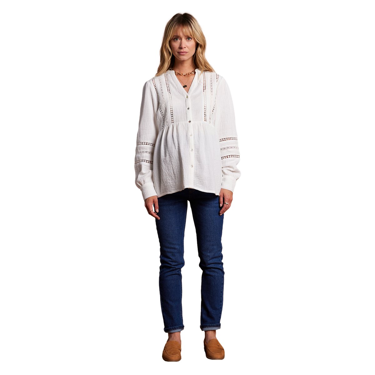 Blouse grossesse et allaitement en dentelle macramé blanc, ENVIE DE FRAISE