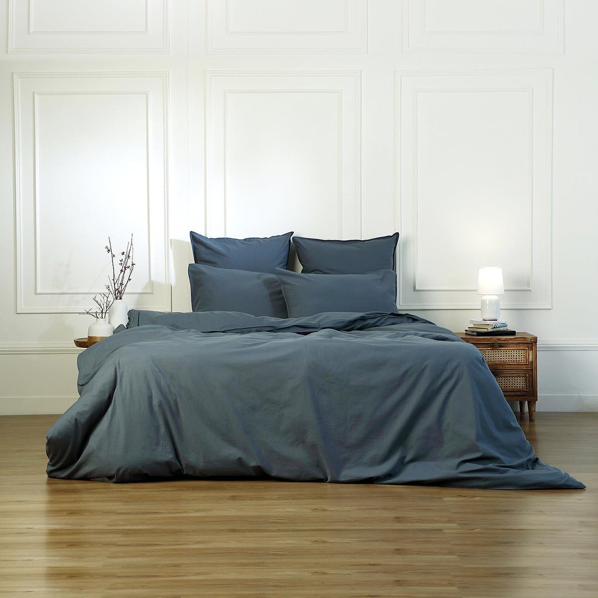 Housse de couette coton lavé LUNA bleu orage, FEBRONIE