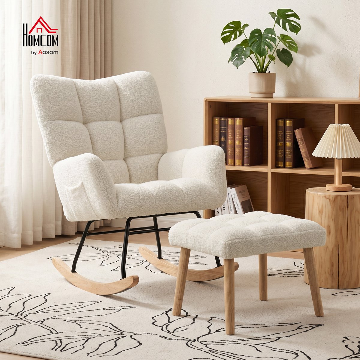 Fauteuil à bascule Tissu bouclette Crème crème, HOMCOM