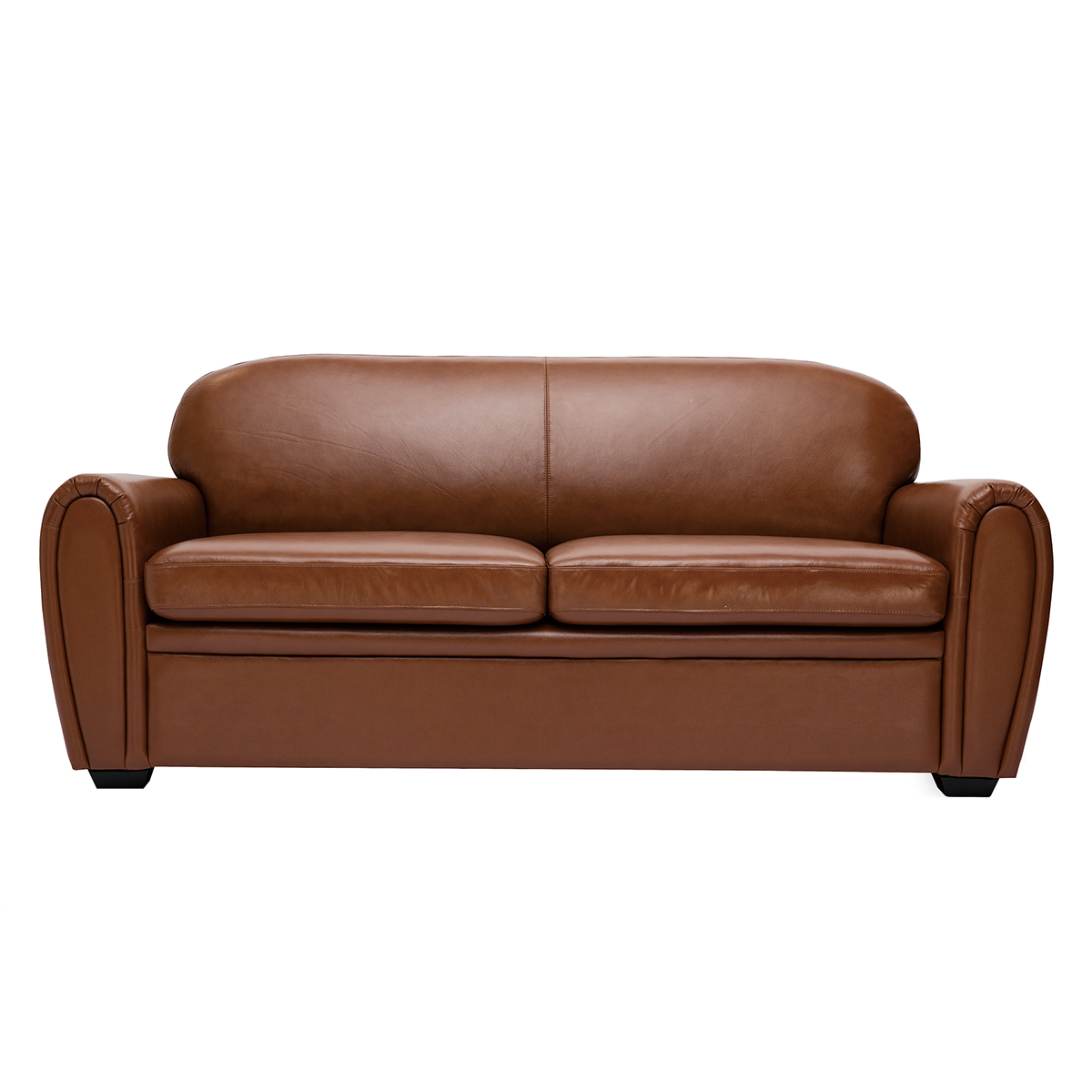 Canapé convertible vintage 3 places cuir marron et bois noir avec matelas 9 cm CLUB marron, MILIBOO