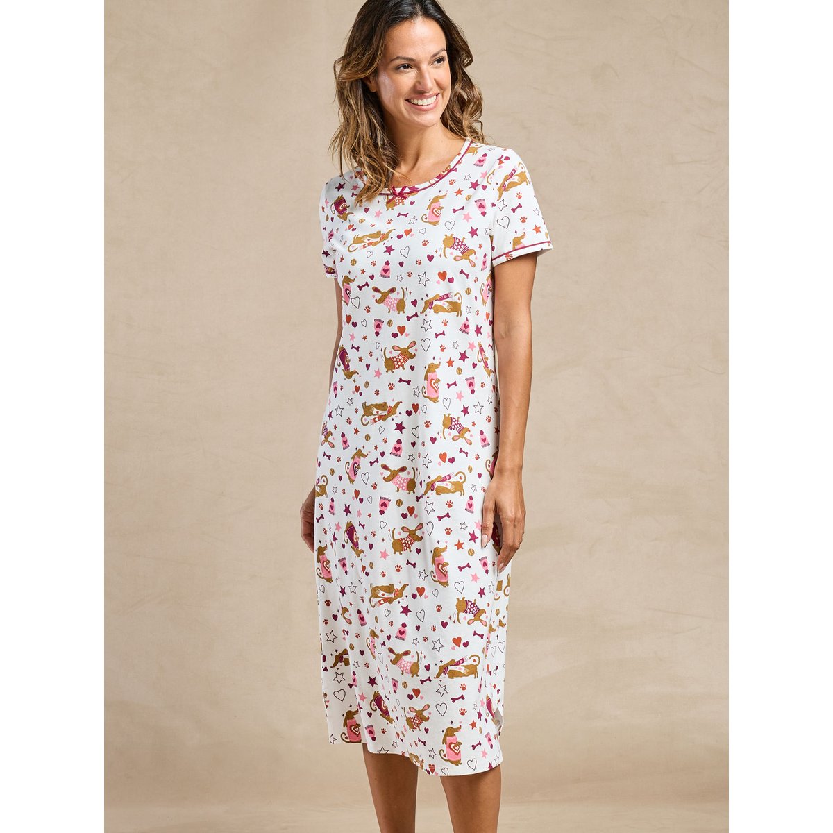 Lot de 2 chemises de nuit longues imp. blanc + rouge, DAXON