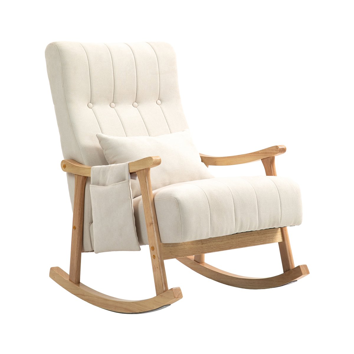 Fauteuil à bascule style scandinave tissu lin, RAMOND beige, MEUBLES COSY
