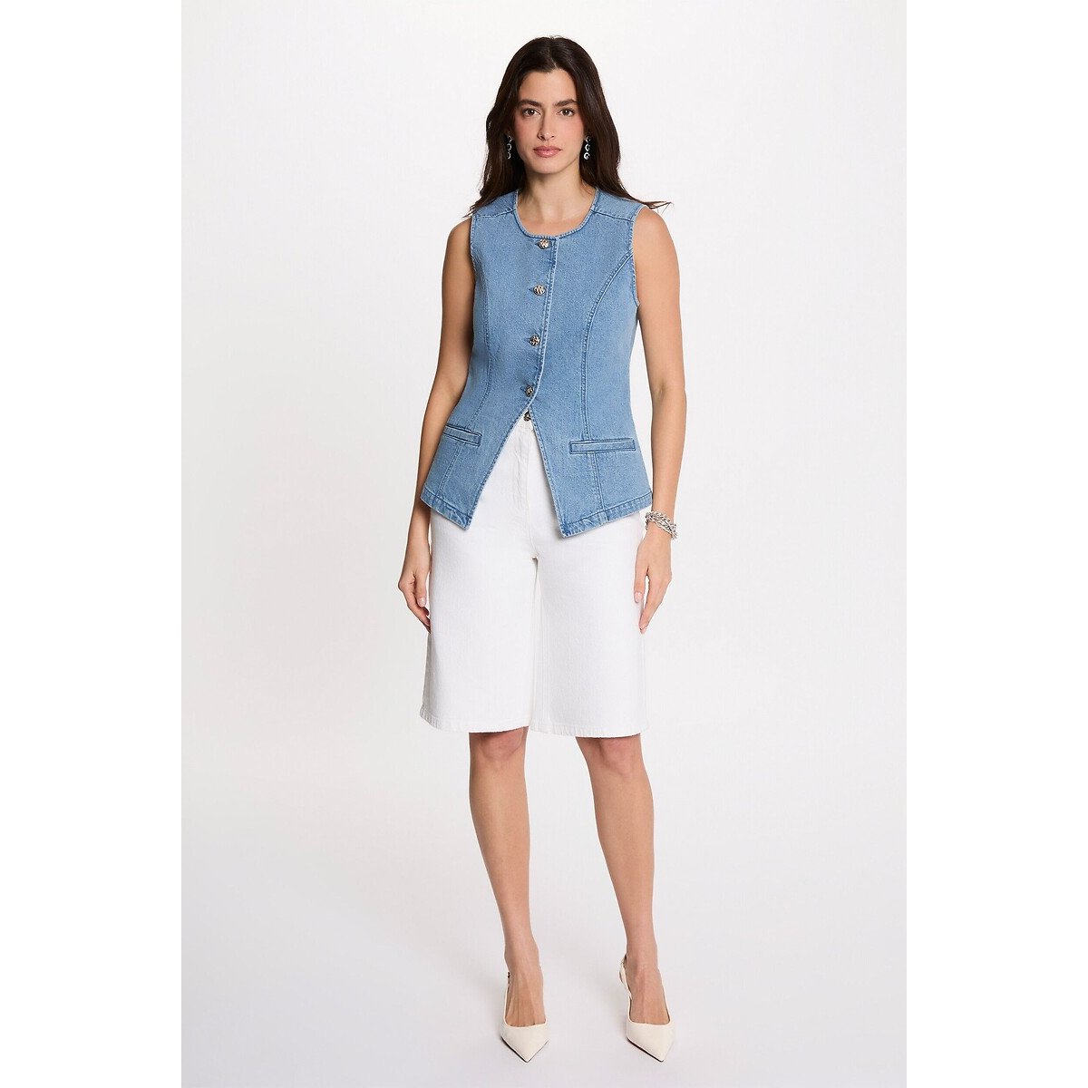 Gilet jean sans manches denim stone, MORGAN