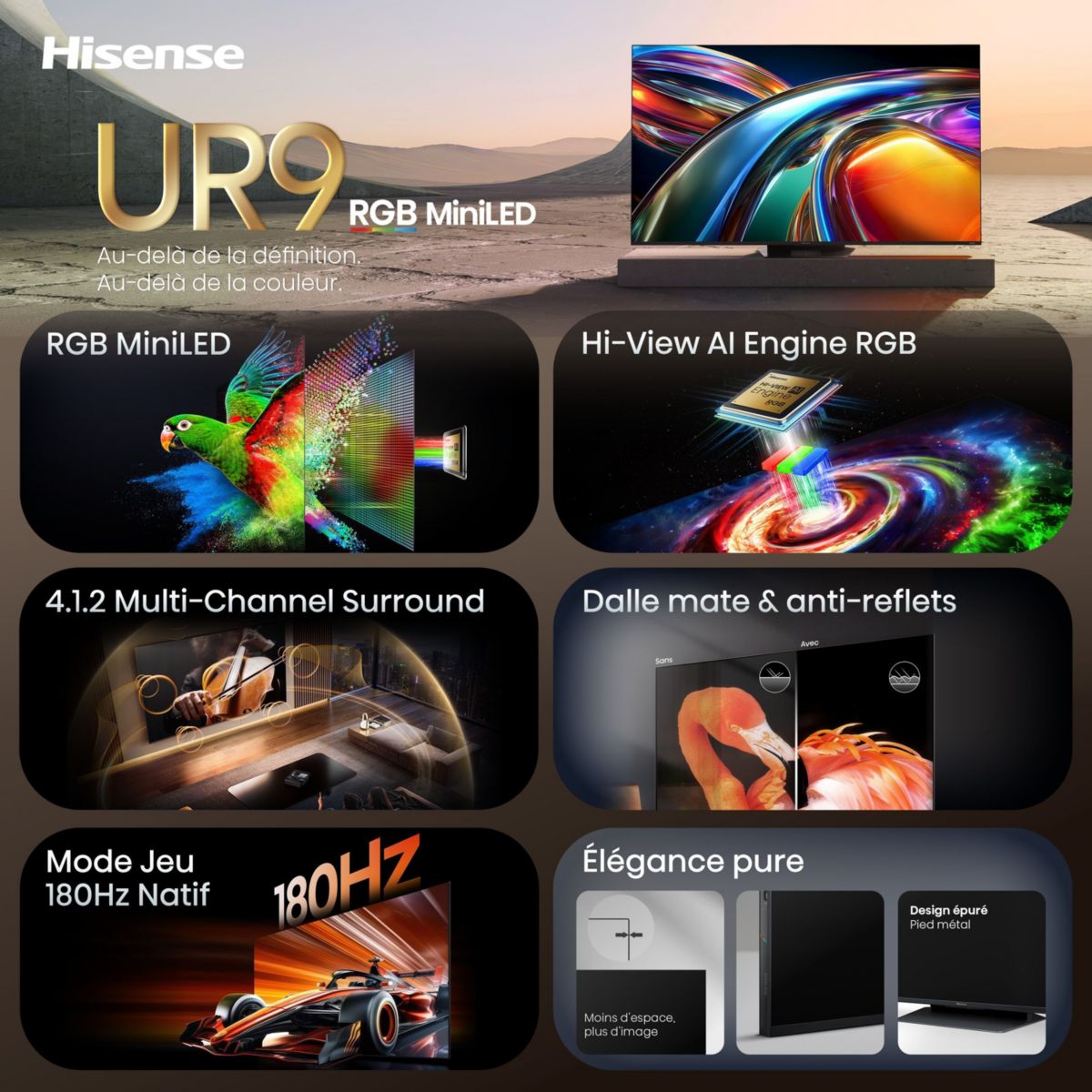 TV RGB 85UR9S (2026) 85" (215 cm) couleur unique, HISENSE