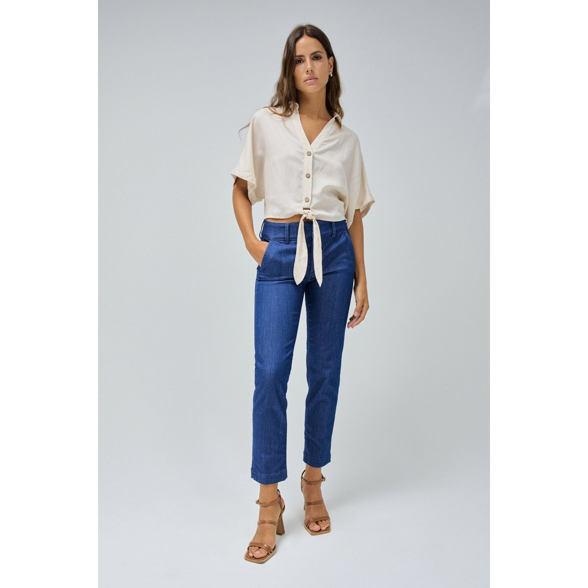 SECRET CHINO PUSH IN CROPPED SLIM bleu, SALSA JEANS