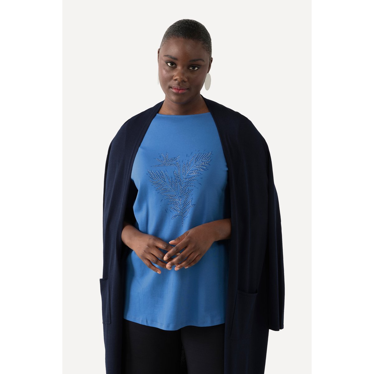 T-shirt en coton Pima. Encolure bateau et bleu jean, ULLA POPKEN