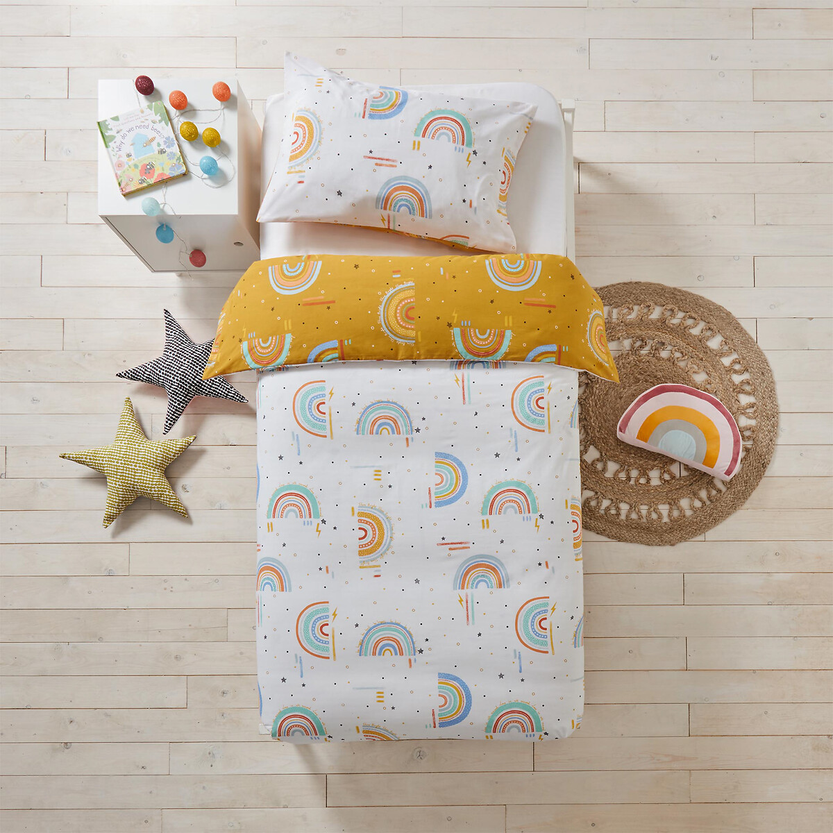 Rainbow Tribe Kids 100% Cotton Duvet Cover and Pillowcase Set mustard, LITTLE FURN