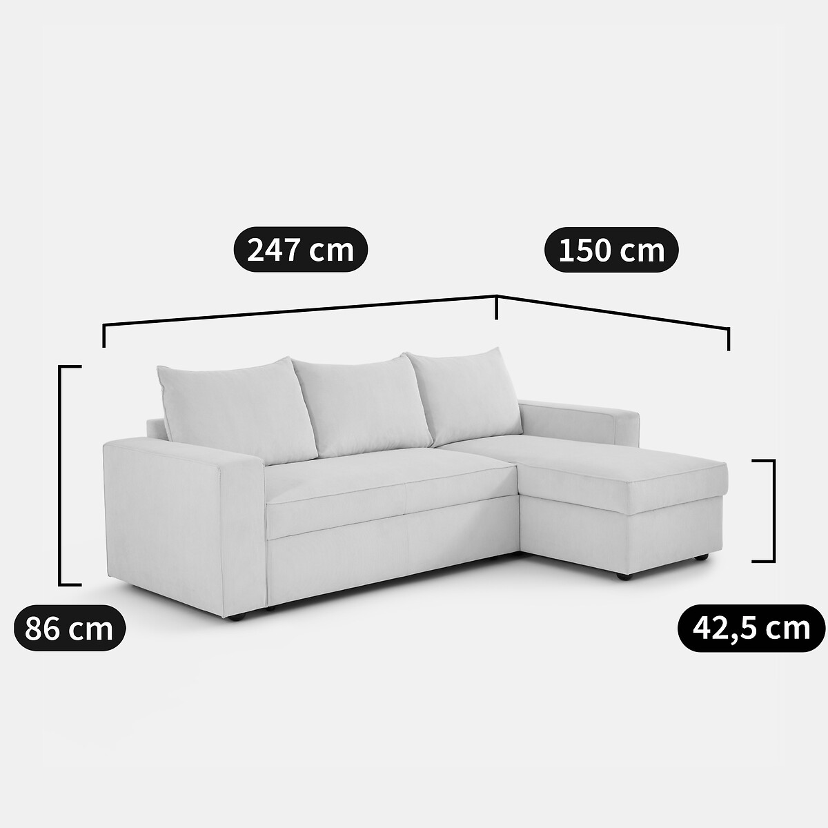 Sofá cama esquinero de 3 plazas con almacenanaje, pana de canalé fino, FLO crudo, LA REDOUTE INTERIEURS