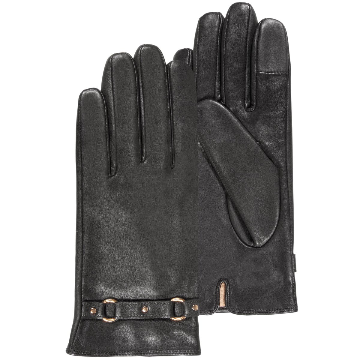 Gants tactiles en cuir d'agneau pleine fleur - doublés soie noir, ISOTONER