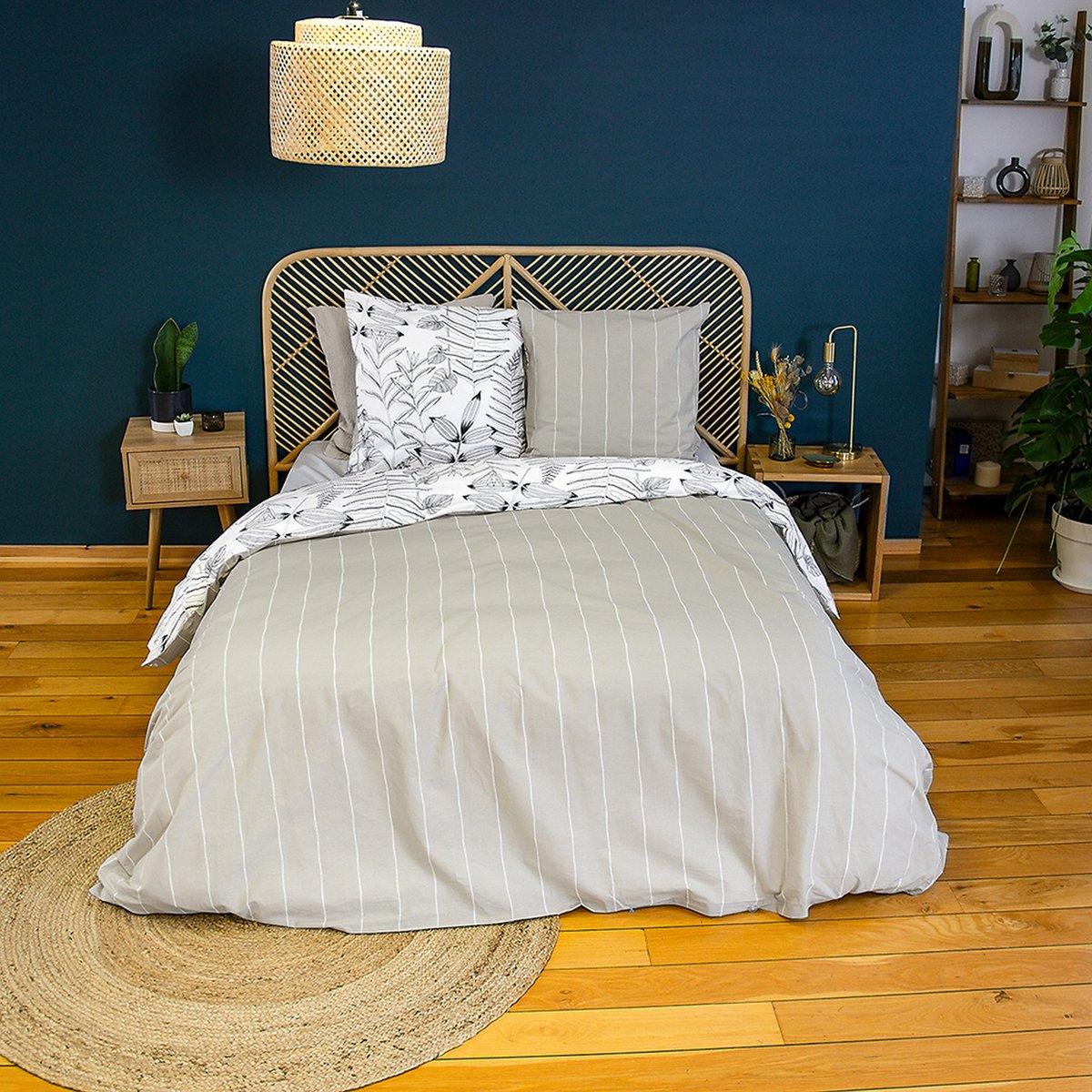 Parure de lit - housse de couette avec taies en coton blanc, EDEN