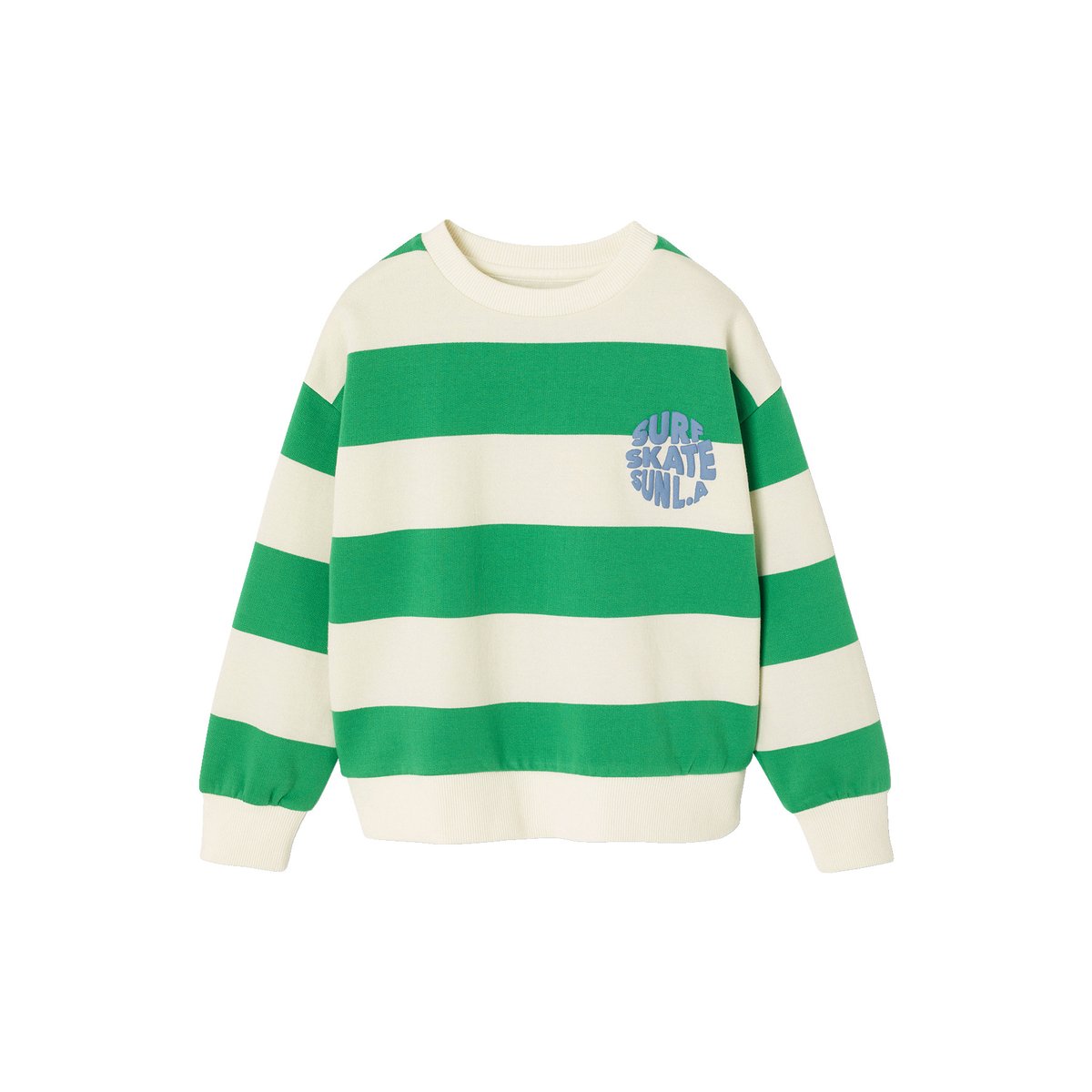 Sweat rayé motif placé pistache, VERTBAUDET