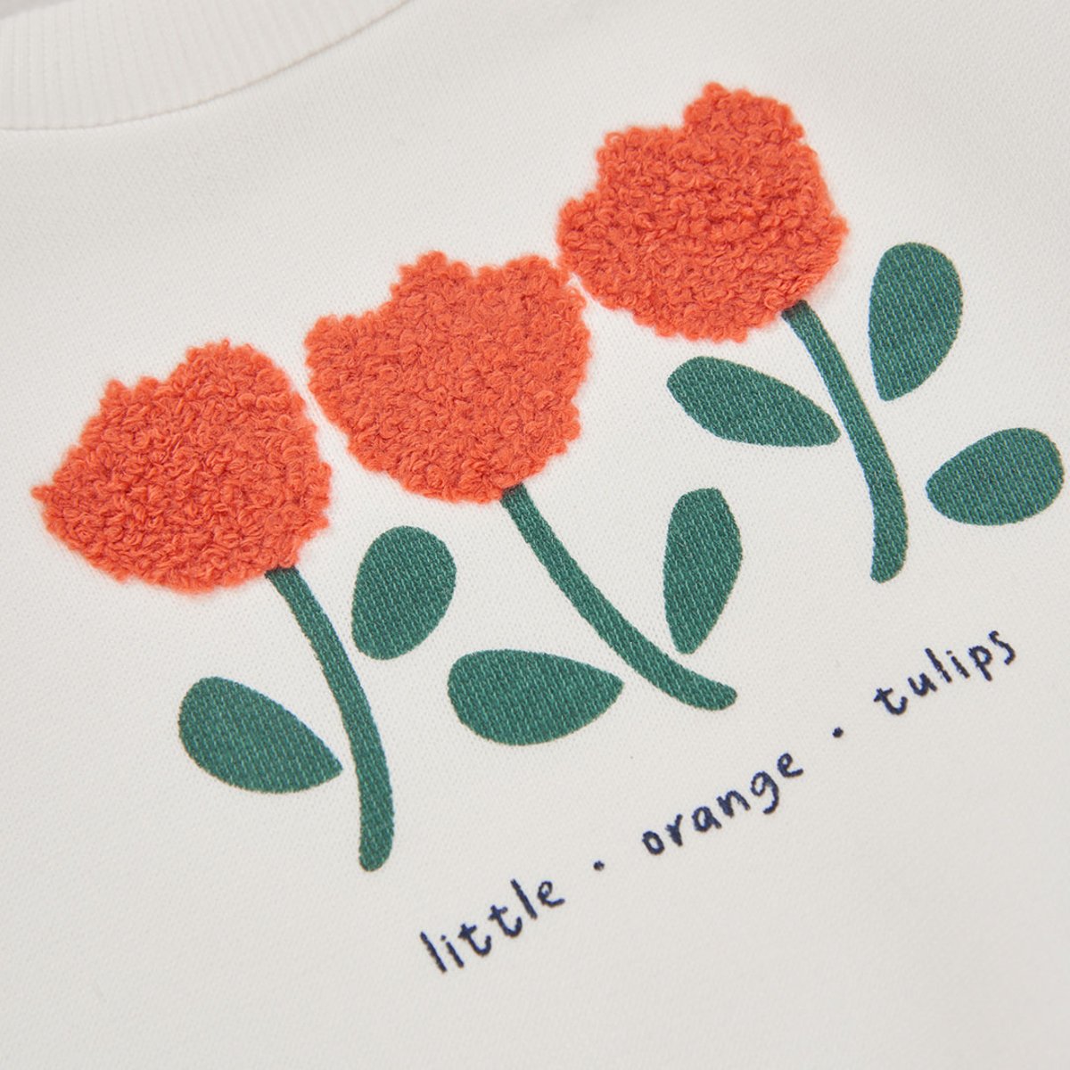 Sweat-shirt fille molleton broderie tulipes blanc, BOBOLI