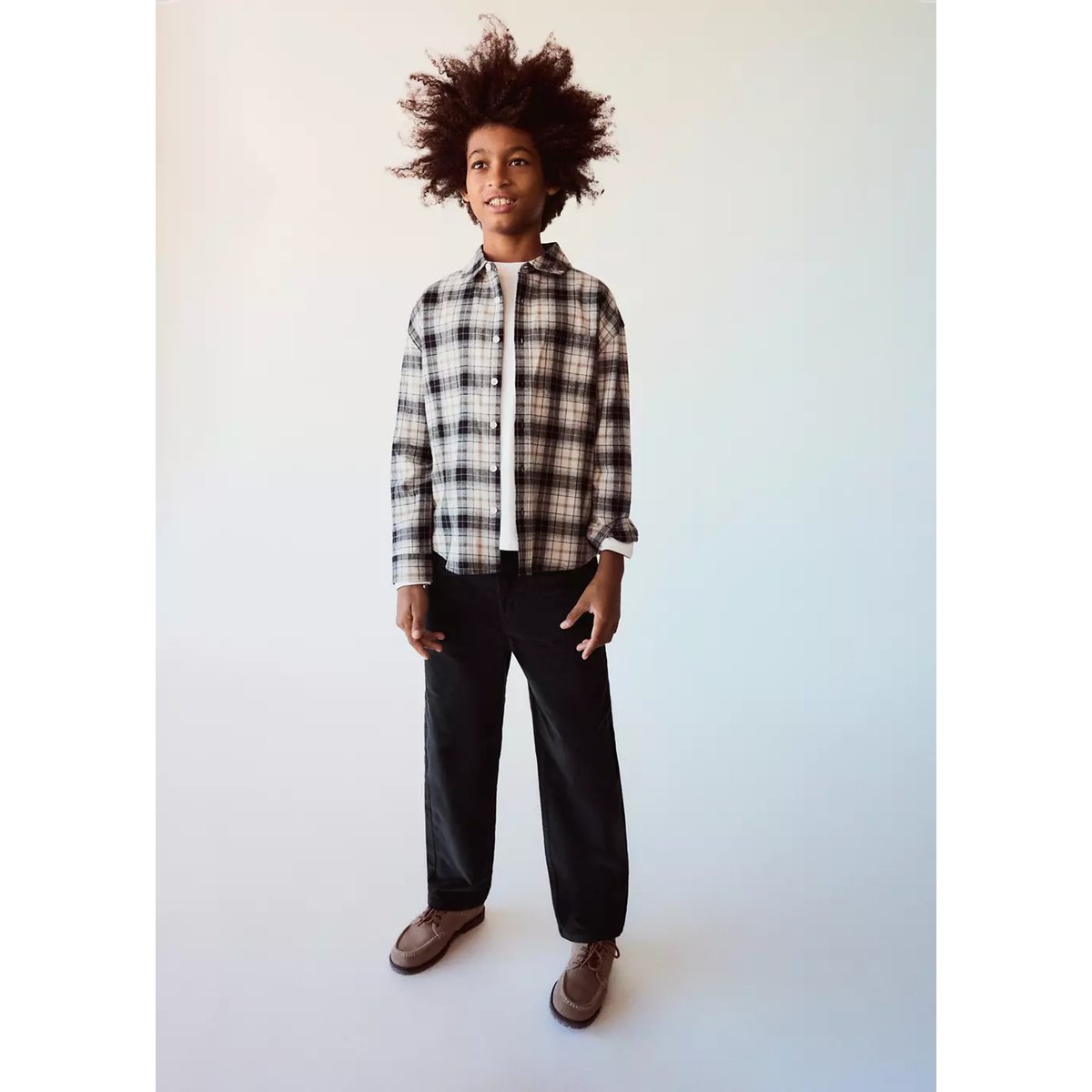 Chemise flanelle à carreaux gris anthracite, MANGO KIDS