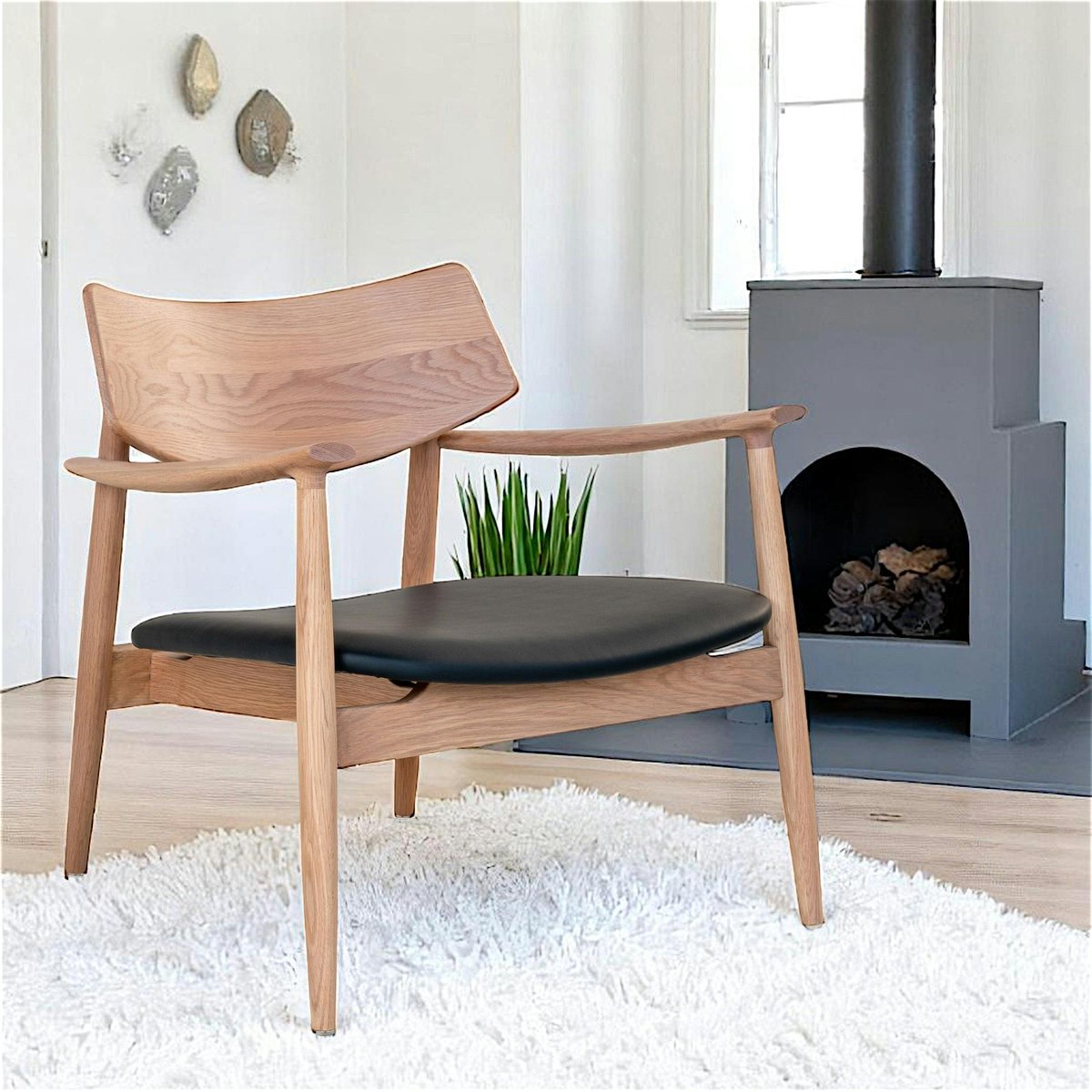 Fauteuil design en chêne avec assise noire BERLIN bois naturel, PIER IMPORT