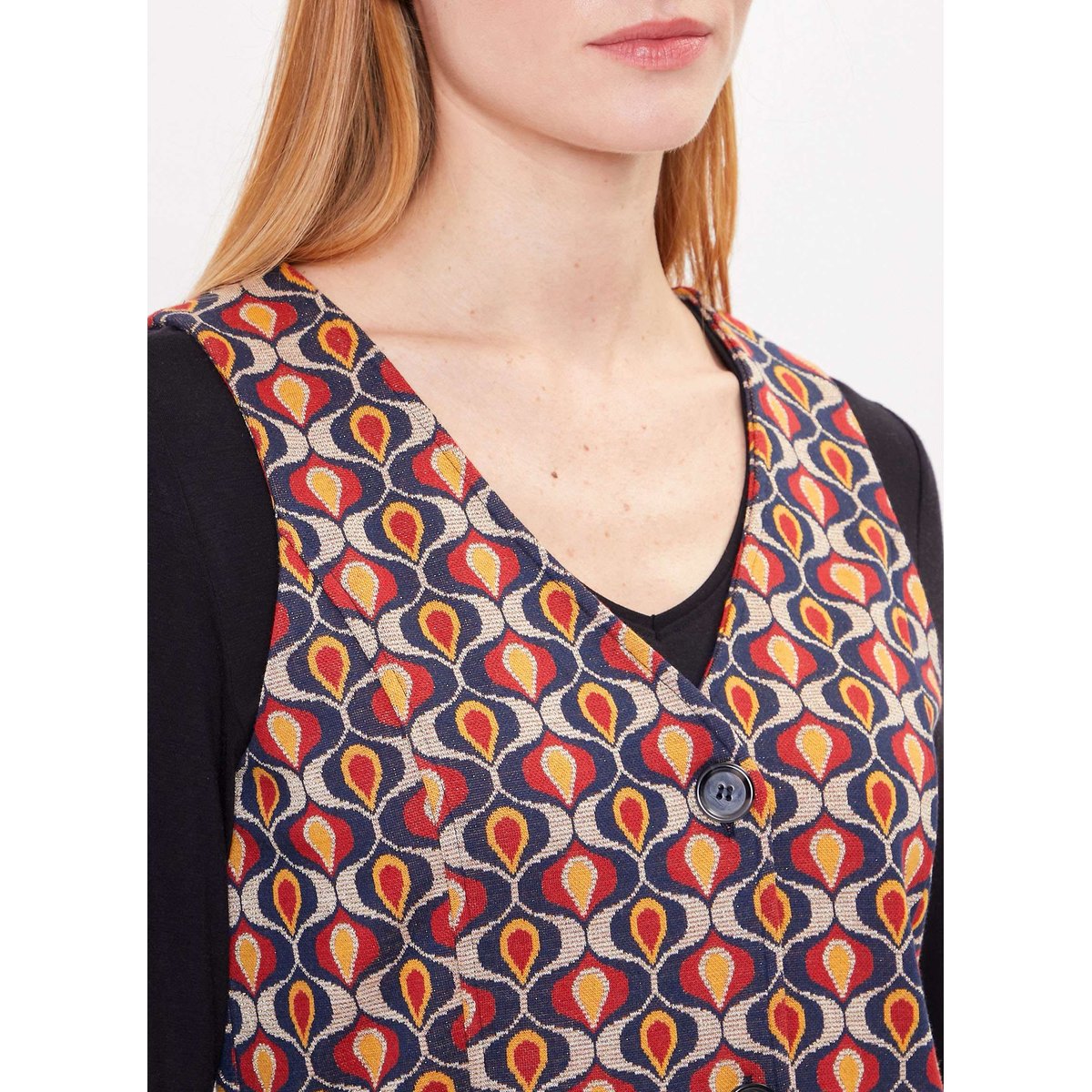 Gilet tailleur maille jacquard GISELE rouge aladin, PRINCESSE NOMADE