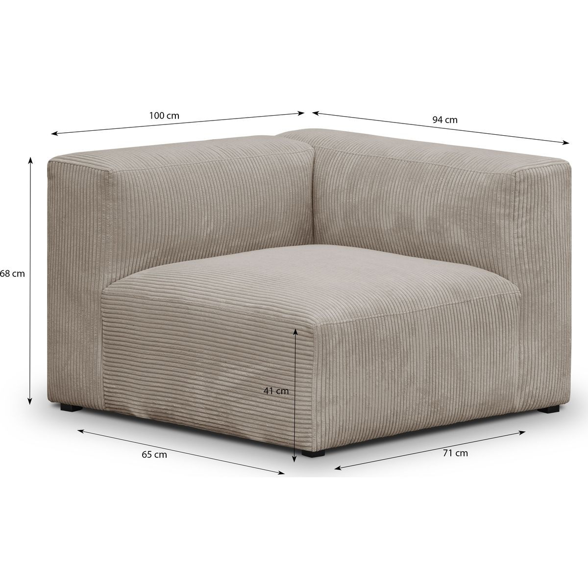 Chauffeuse d'angle à droite modulable en velours côtelé - MODULO taupe, HOMIFAB