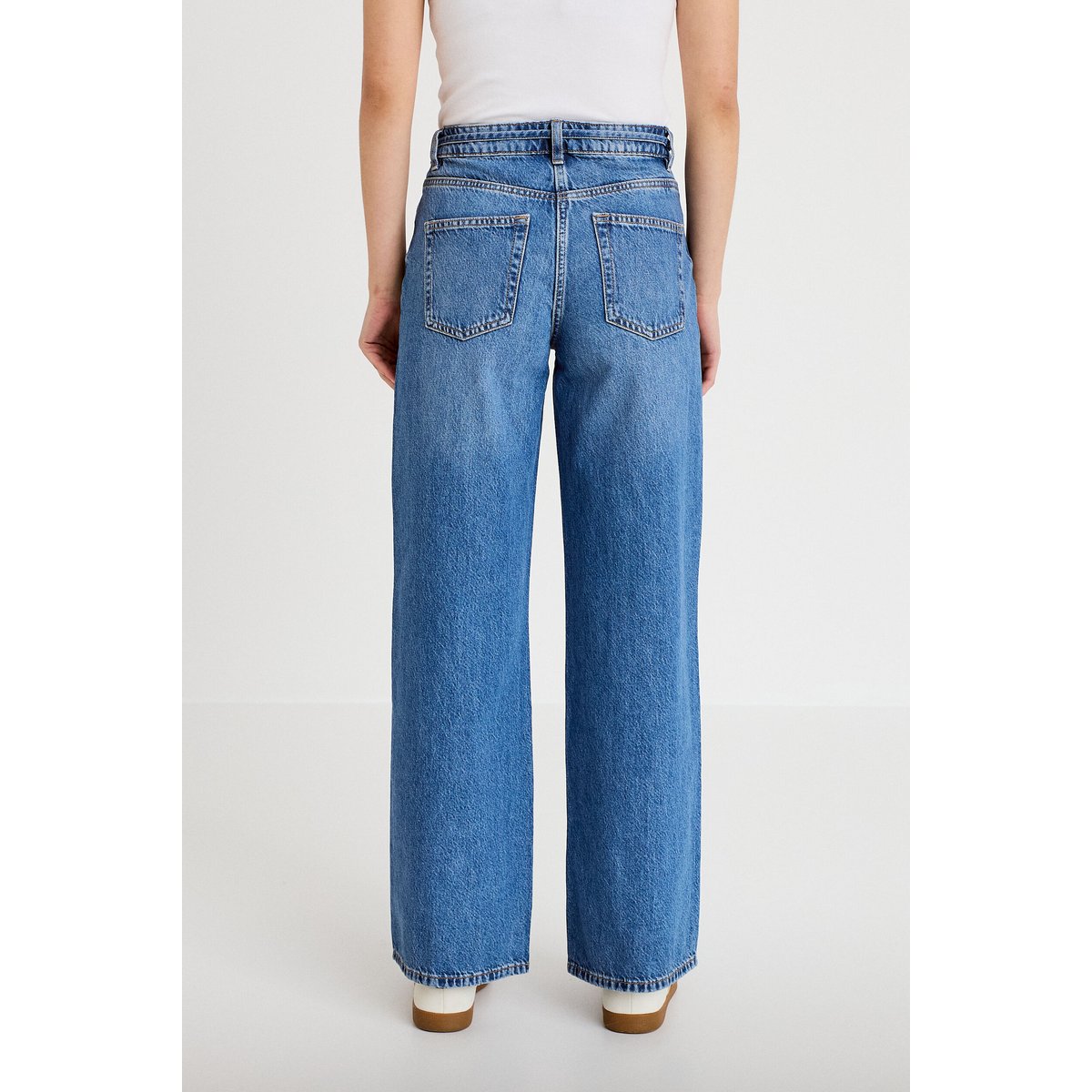 Jean wide leg ceinture taille standard denim double stone, CACHE CACHE