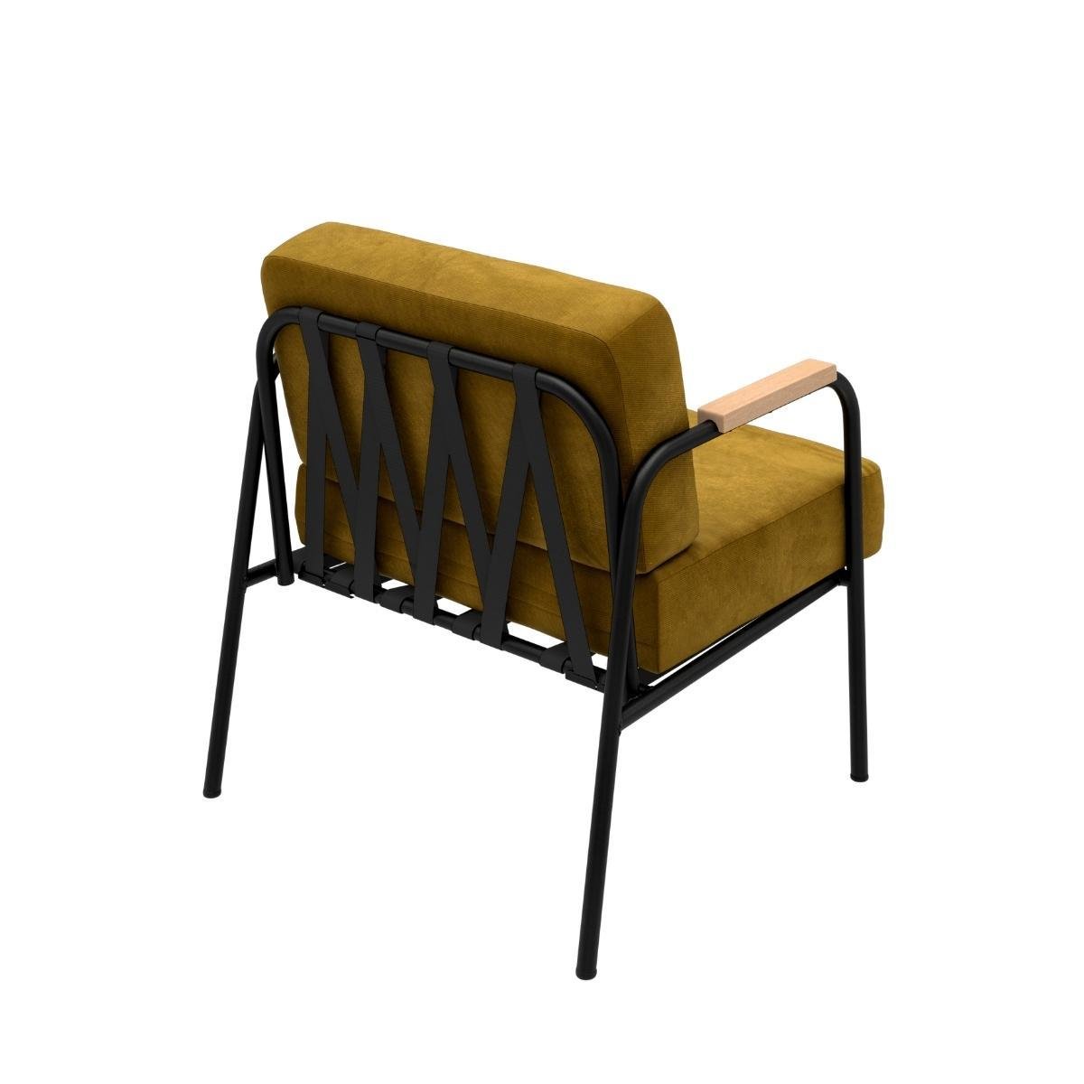 Fauteuil en velours style vintage BARNABÉ jaune ocre, LES GAMBETTES
