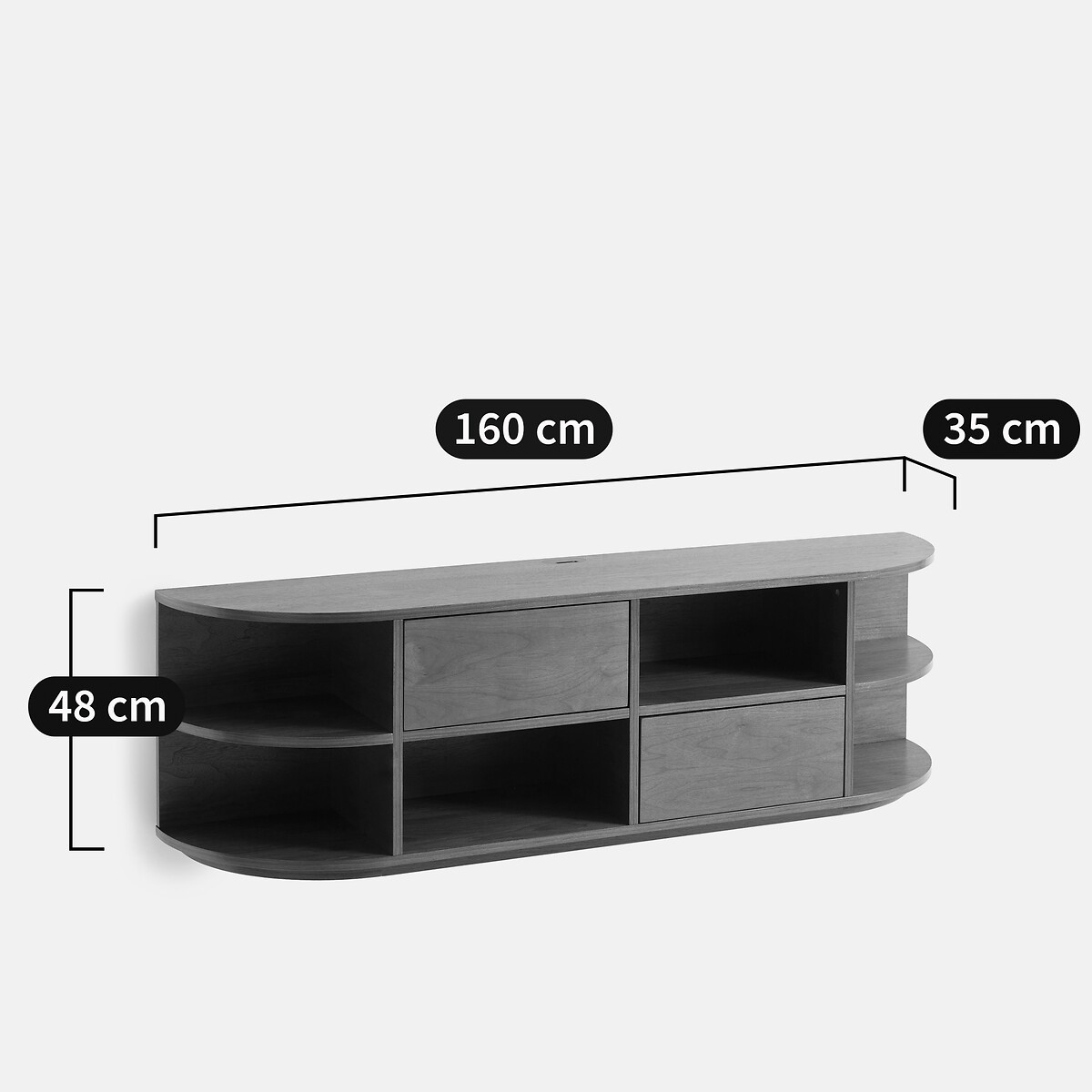 Móvel para TV hifi suspenso em folheado de nogueira, 2 portas, 6 nichos, L160 cm, MADDY nogueira, LA REDOUTE INTERIEURS