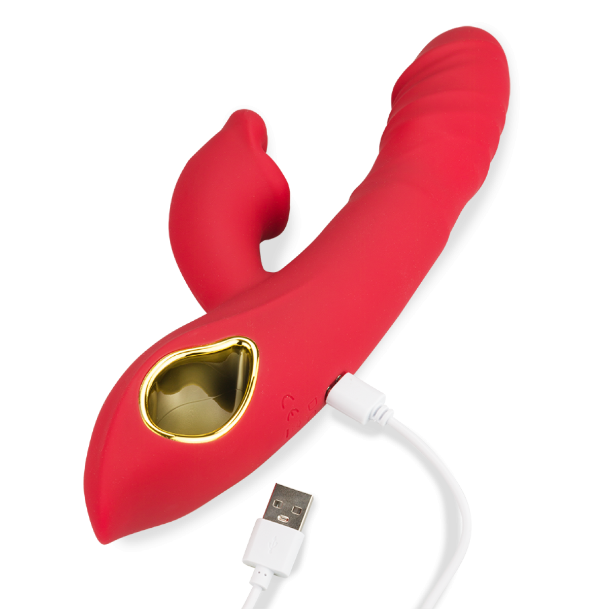 Vibromasseur puissant rabbit va-et-vient et langue Pleasure Rush rouge, LOVE AND VIBES