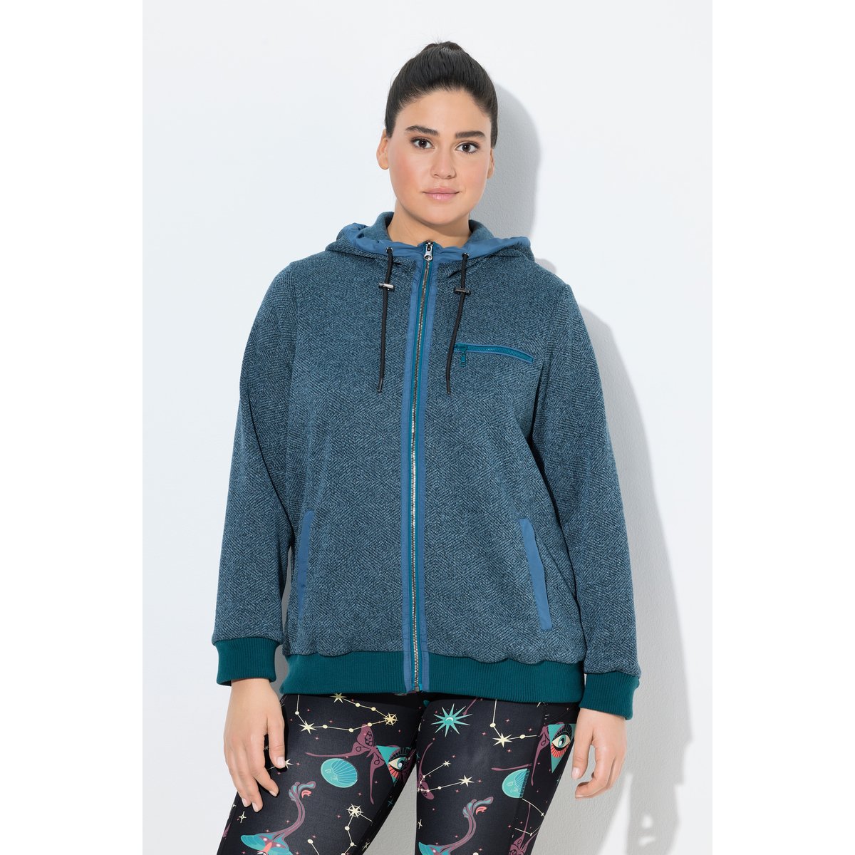 Veste en maille polaire à capuche pétrole foncé, ULLA POPKEN