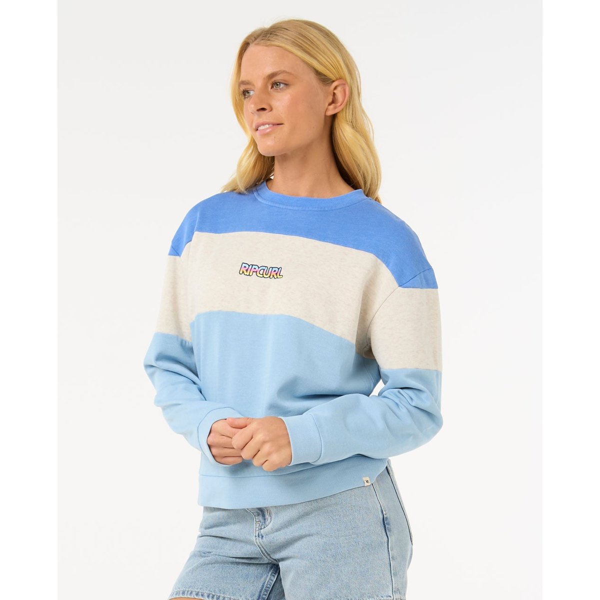 Sweat LAS DALIAS COLOURBLOCK CREW gris chiné avoine, RIP CURL