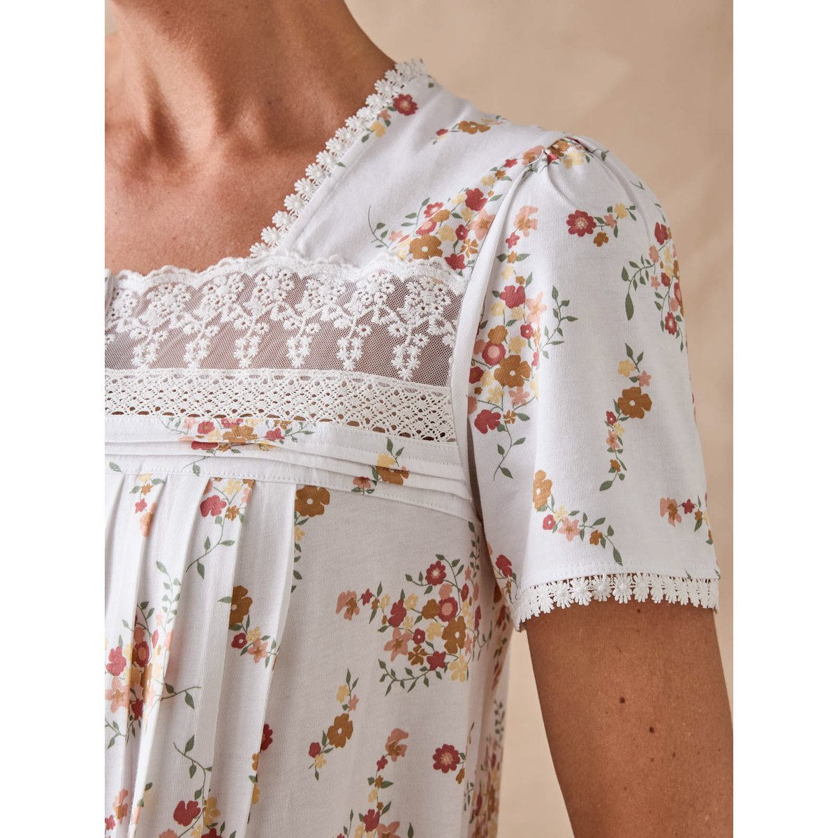 Chemise de nuit longue brodée imprimé blanc, DAXON