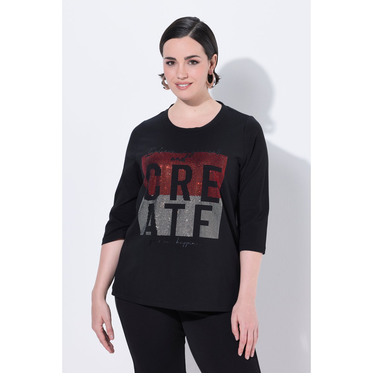 T-shirt avec message imprimé noir, ULLA POPKEN