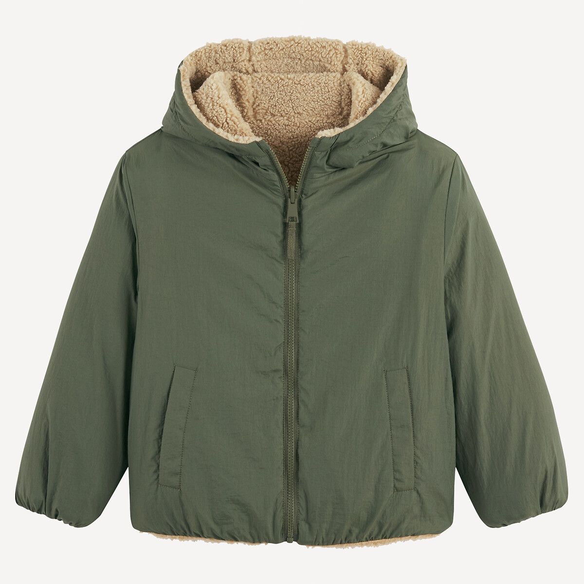 Casaco sherpa reversível de meia estação bege/verde-caqui, LA REDOUTE COLLECTIONS