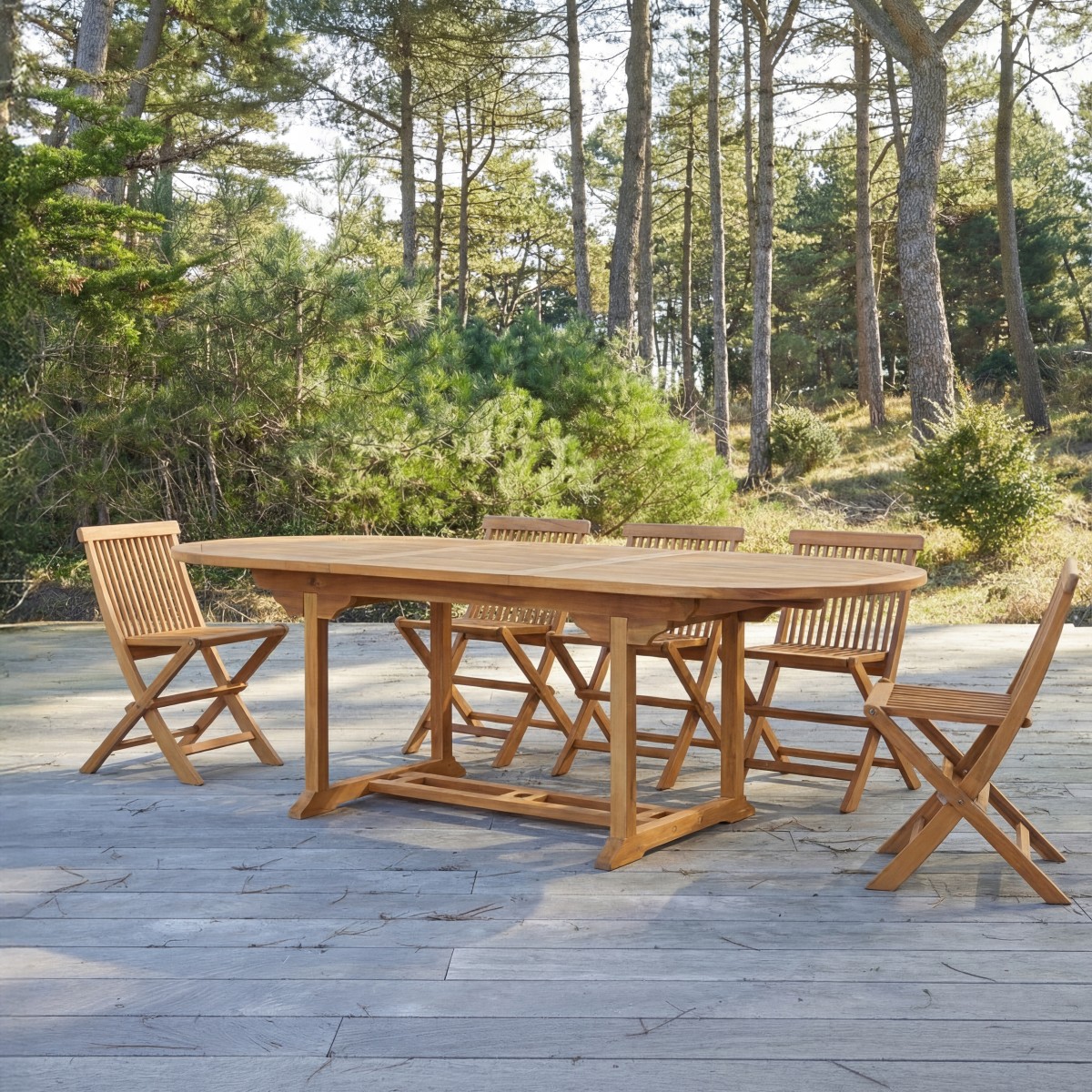 Ensemble table et chaises de jardin en Acacia massif, CAPRI marron, TIKAMOON