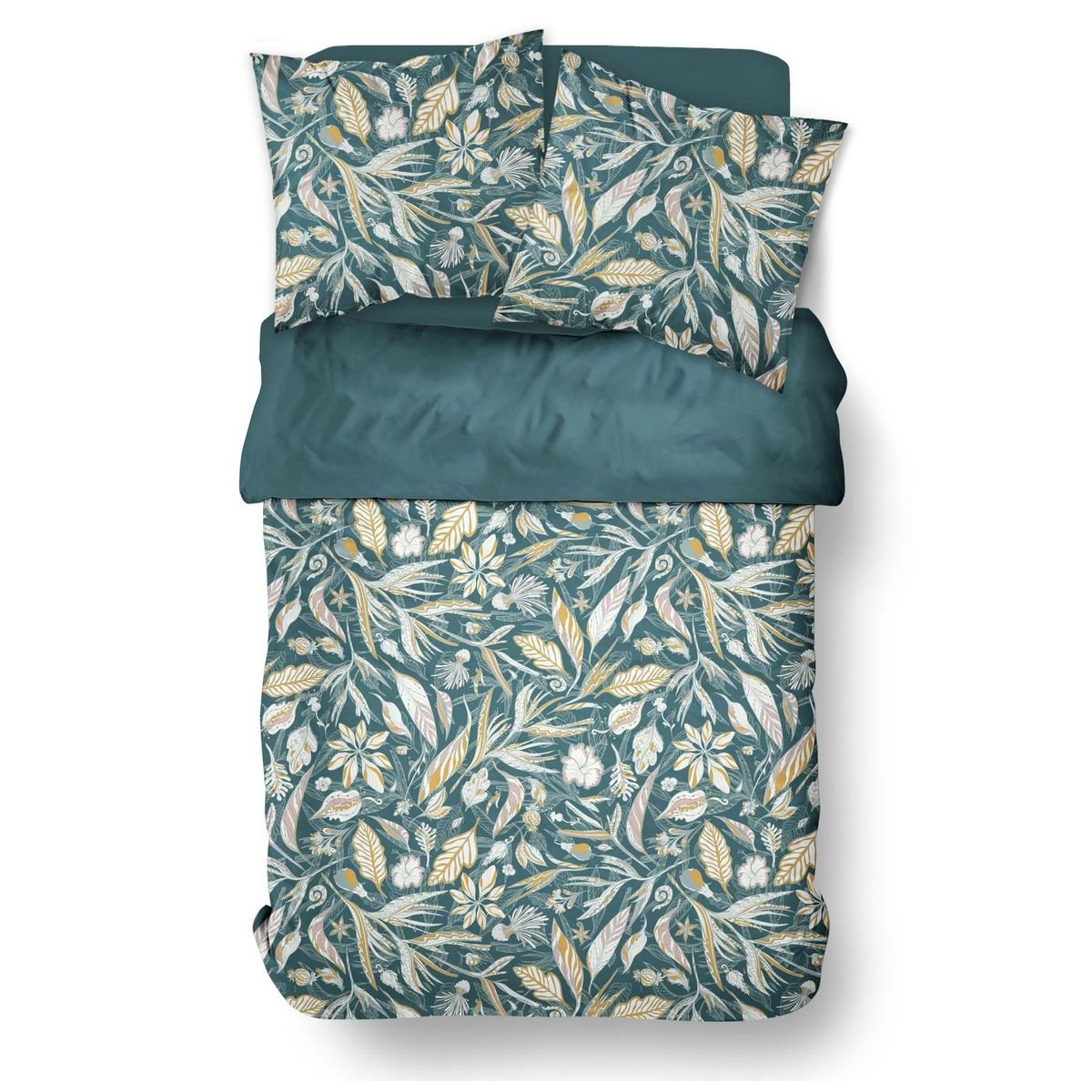 Parure de lit imprimé floral coton SUNSHINE IRIS bleu, TODAY