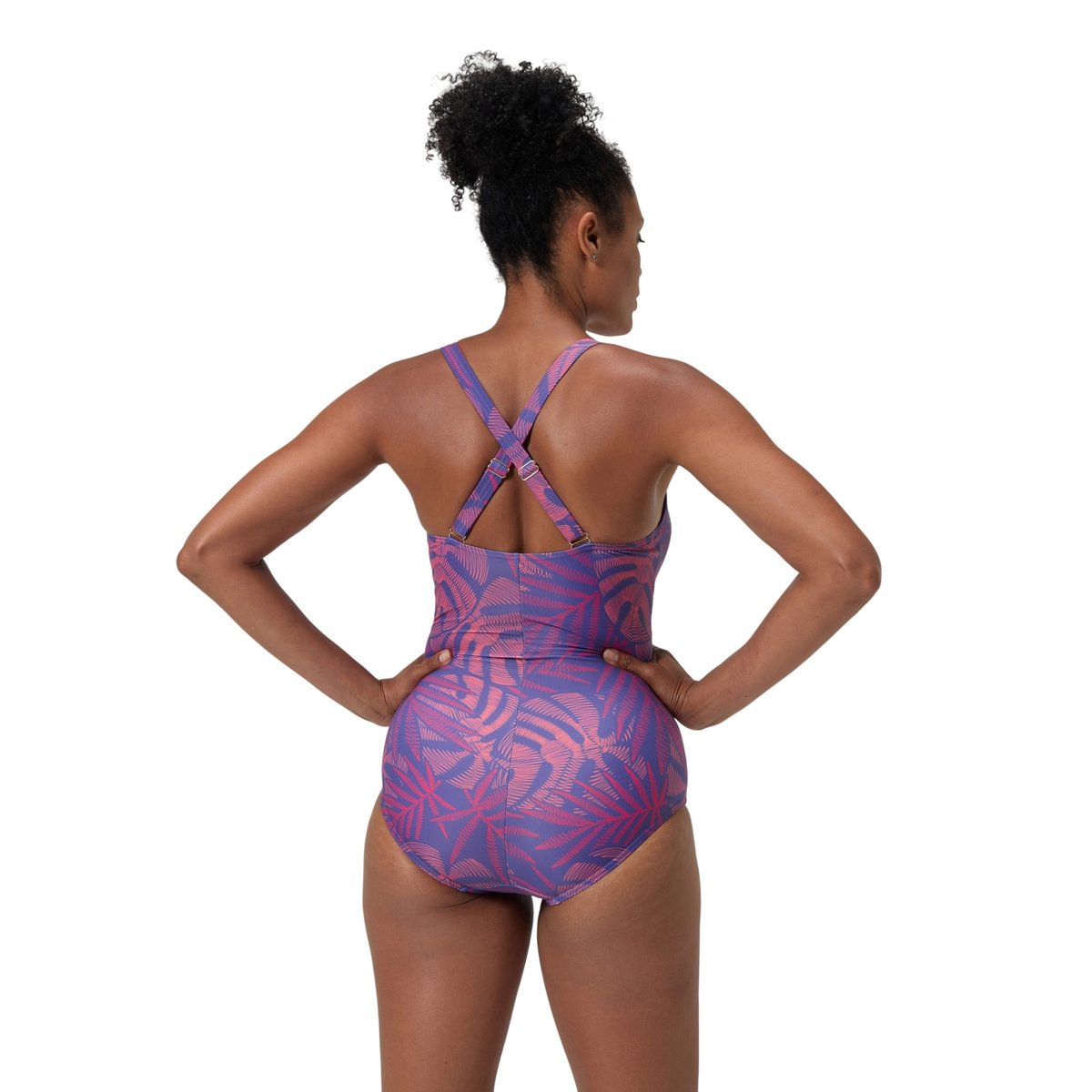 Maillot de bain 1 pièce à col V et bretelles ajustables motif/style imprimé intégral bleu, SPEEDO