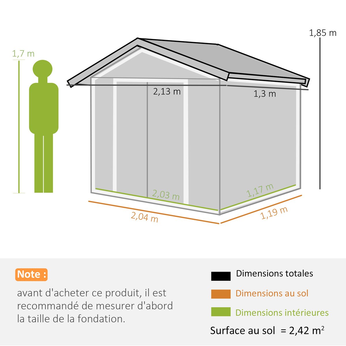 Abri de jardin Tôle d'acier Marron gris, OUTSUNNY