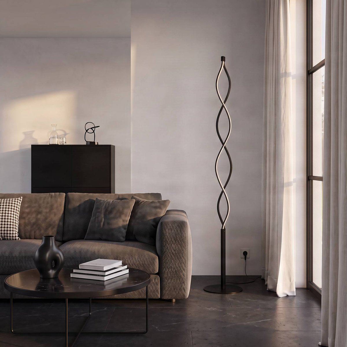 Lampadaire en métal moderneLED, Welina noir mat, LINDBY