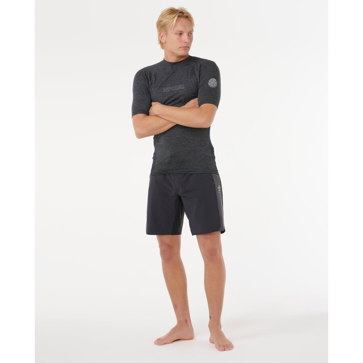 T-shirt anti-UV à manches courtes Dawn Patrol UPF Performance black marle, RIP CURL