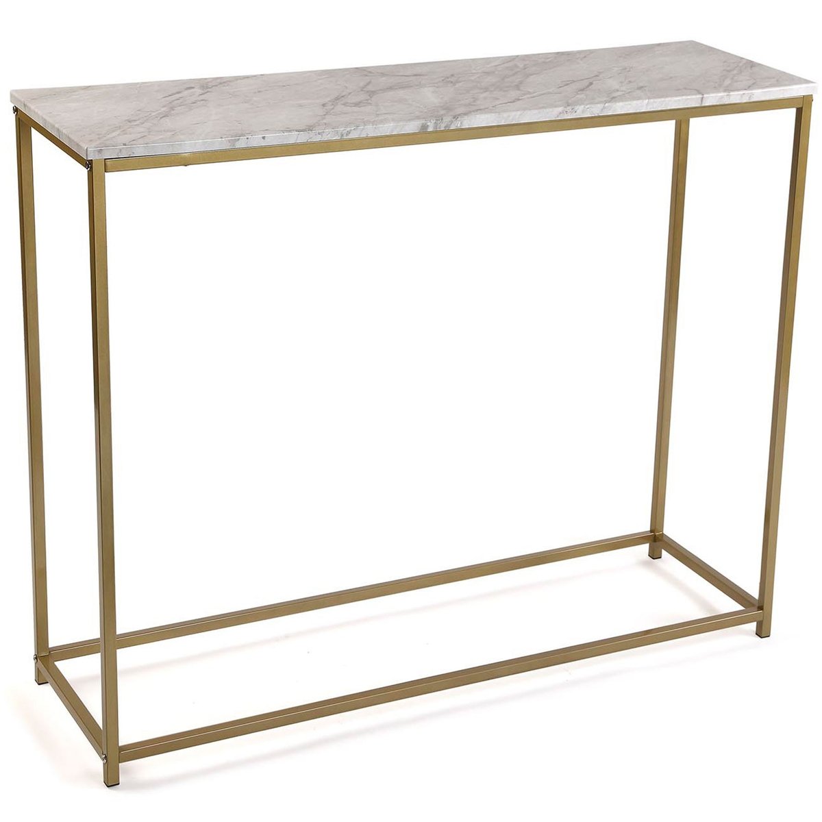 Console métal doré et plateau effet marbre blanc 100x30x81cm bois, WADIGA