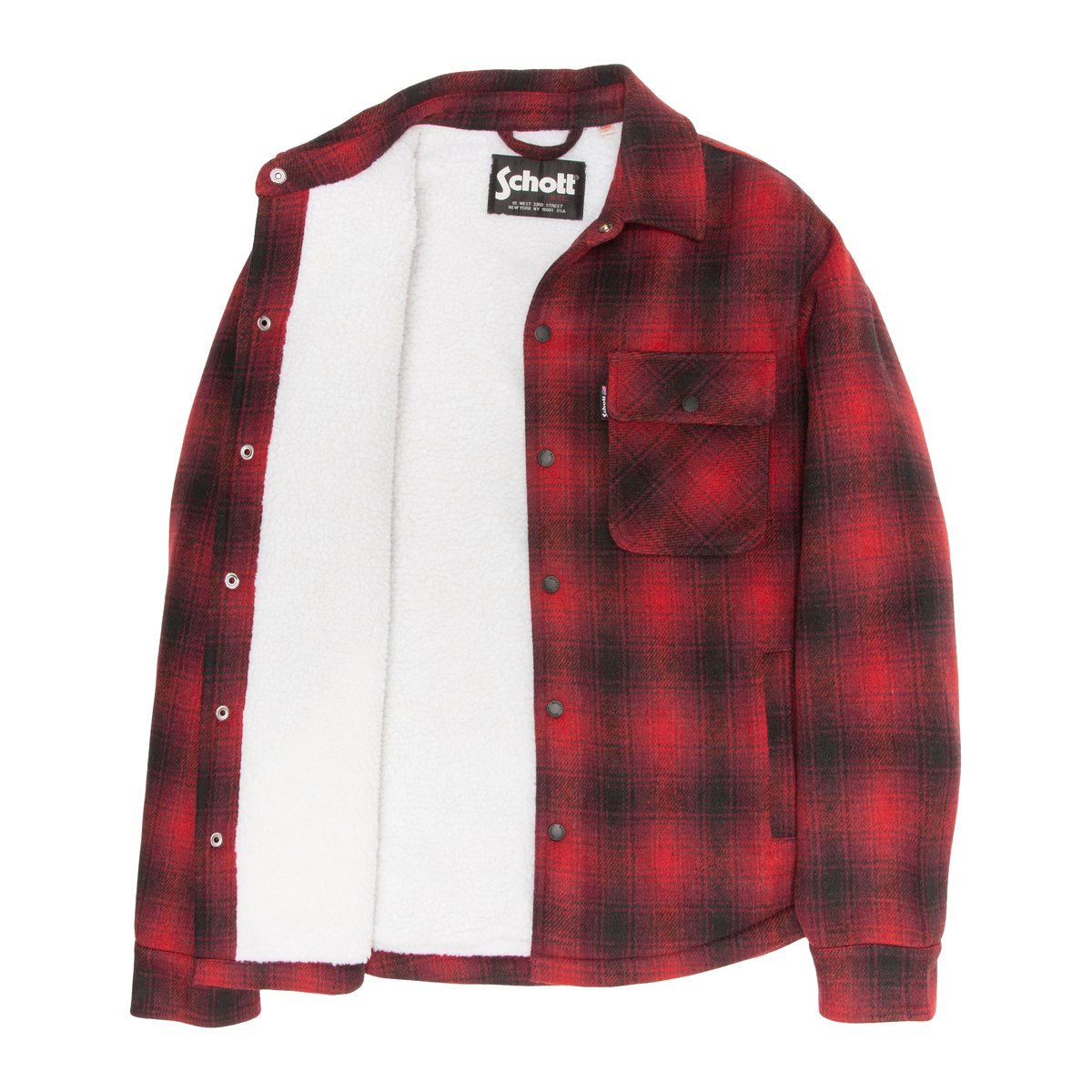 Veste à carreaux doublée sherpa rouge, SCHOTT