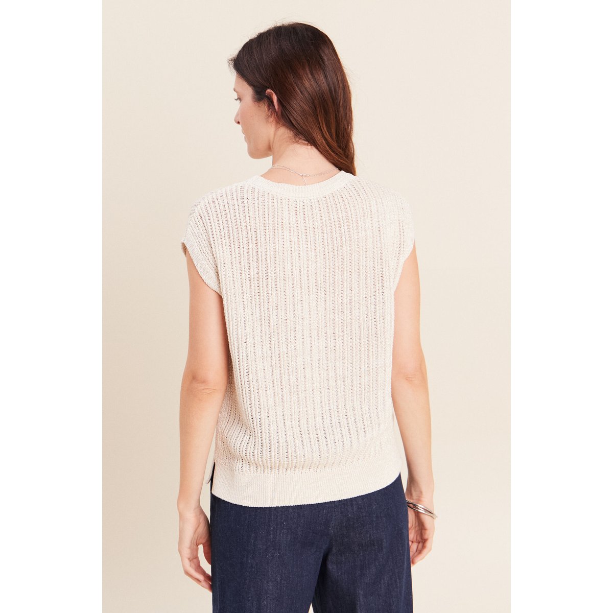 Pull ajouré col rond ecru, BREAL