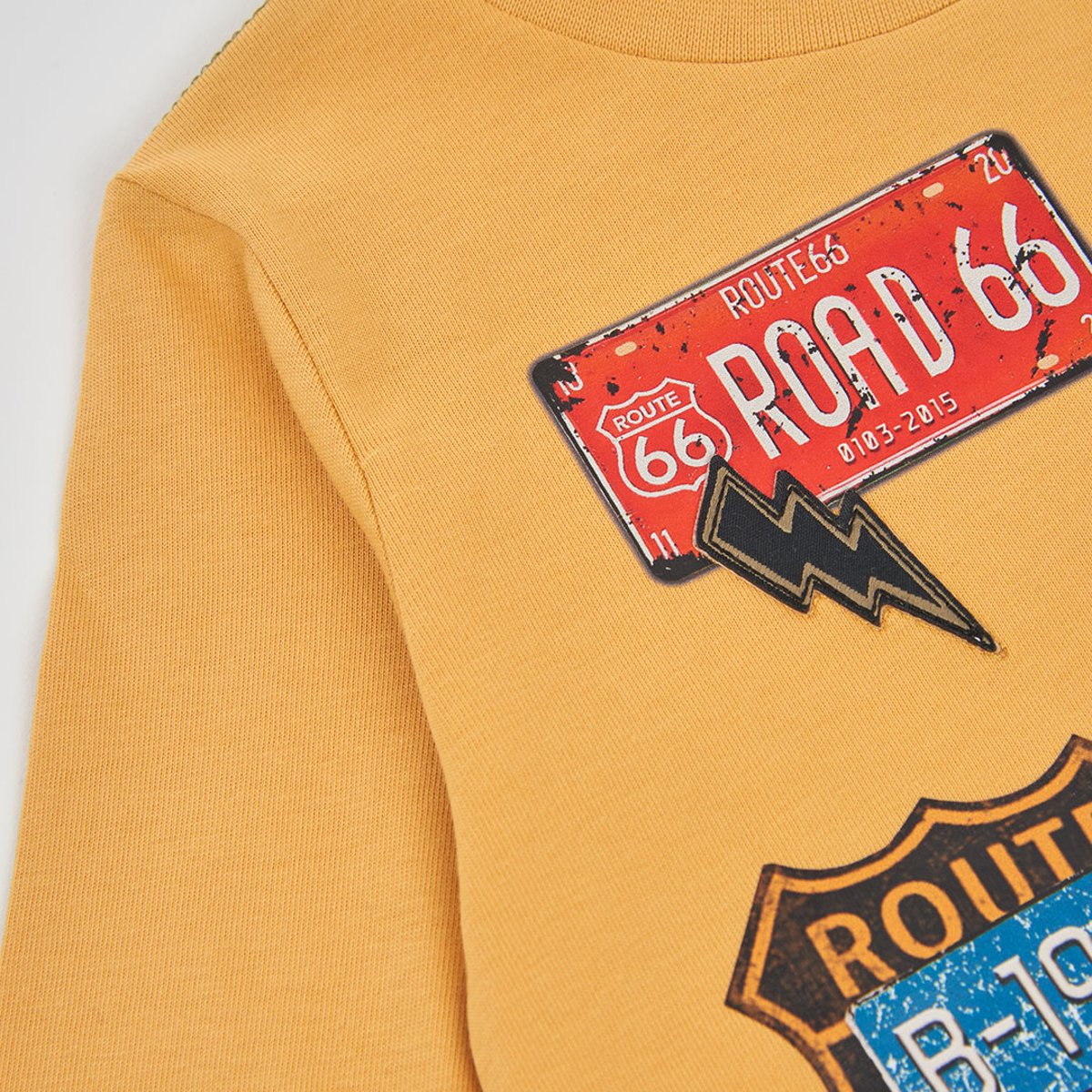 T-shirt maille garçon imprimé Route 66 jaune, BOBOLI