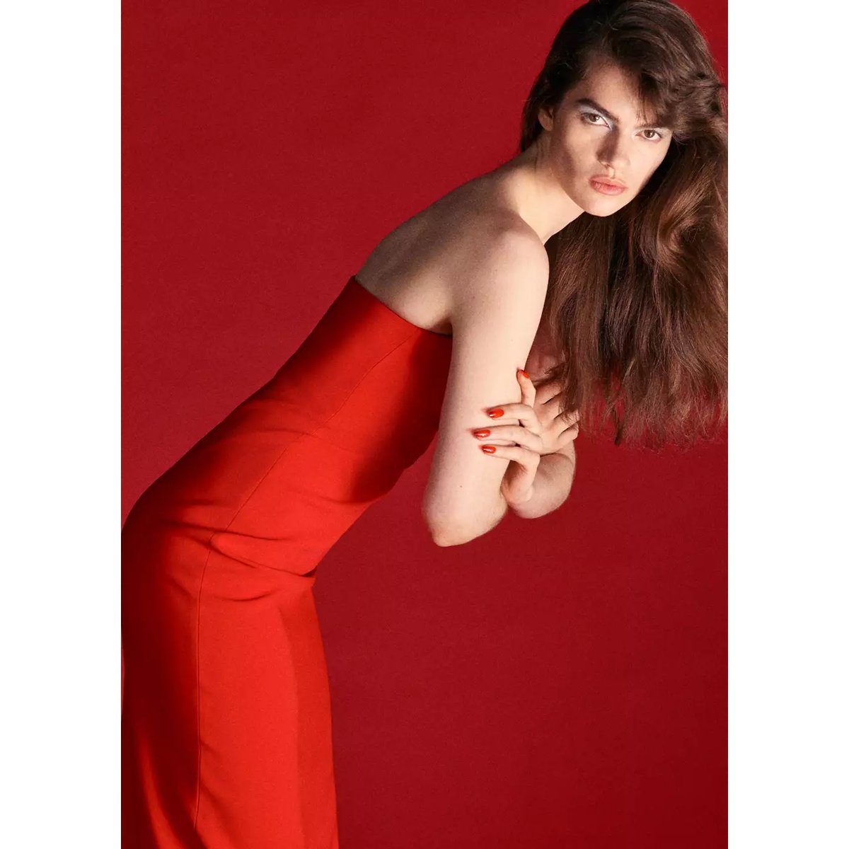 Robe asymétrique bustier rouge, MANGO