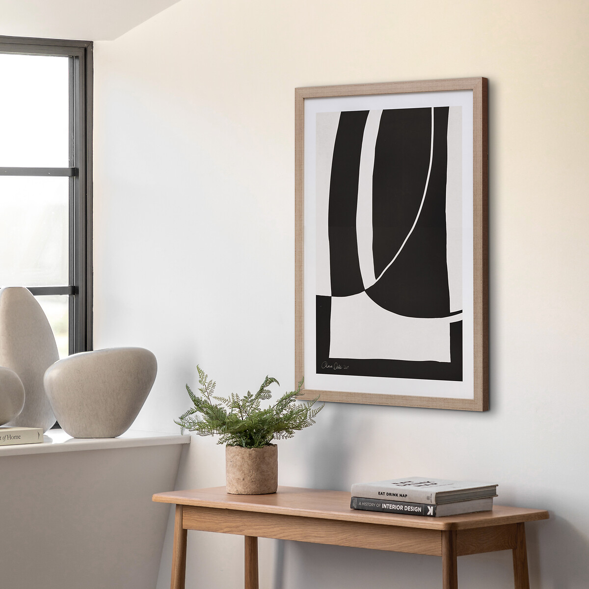 80x60cm Abstract Noir et Blanc Framed Art black, ÉDITÉ