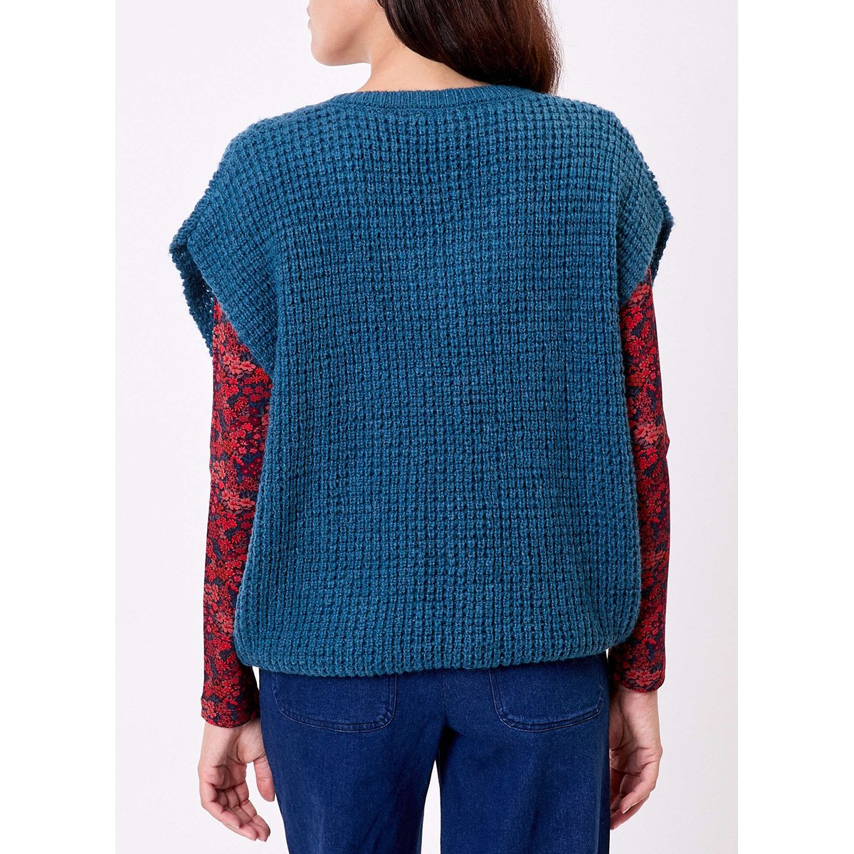 Pull sans manches maille fantaisie PASCALE bleu, PRINCESSE NOMADE