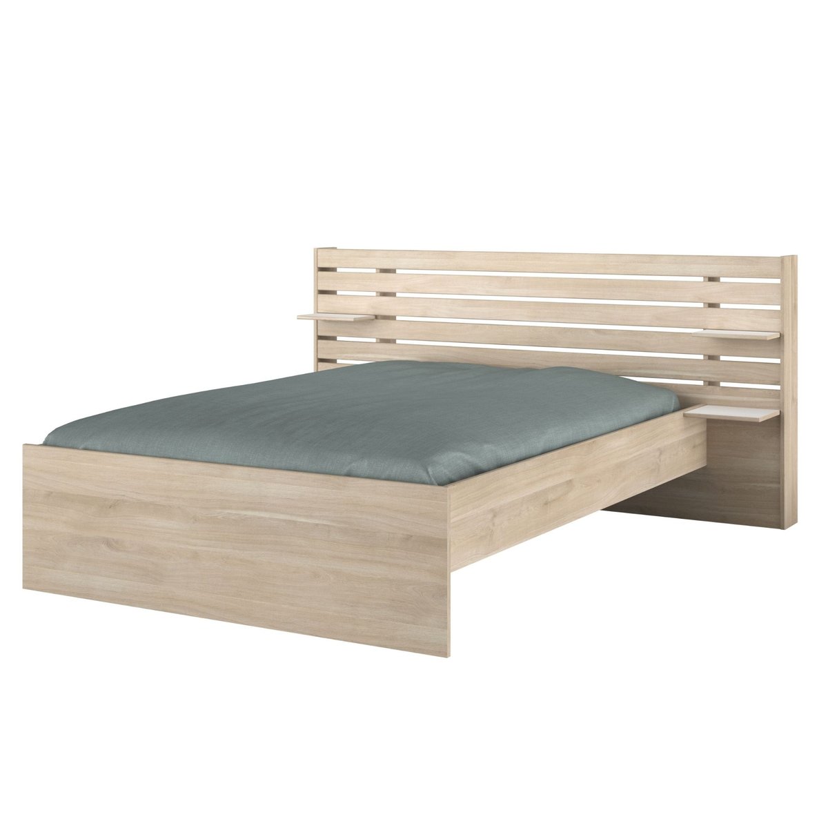 Lit adulte avec tête de lit - CLEM bois naturel, TERRE DE NUIT