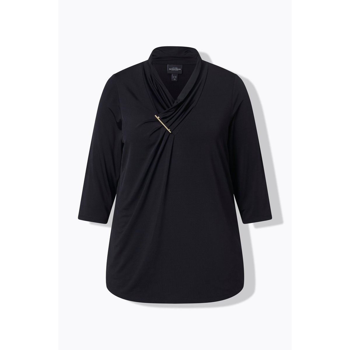 T-shirt en tissu fluide à col bénitier noir, ULLA POPKEN