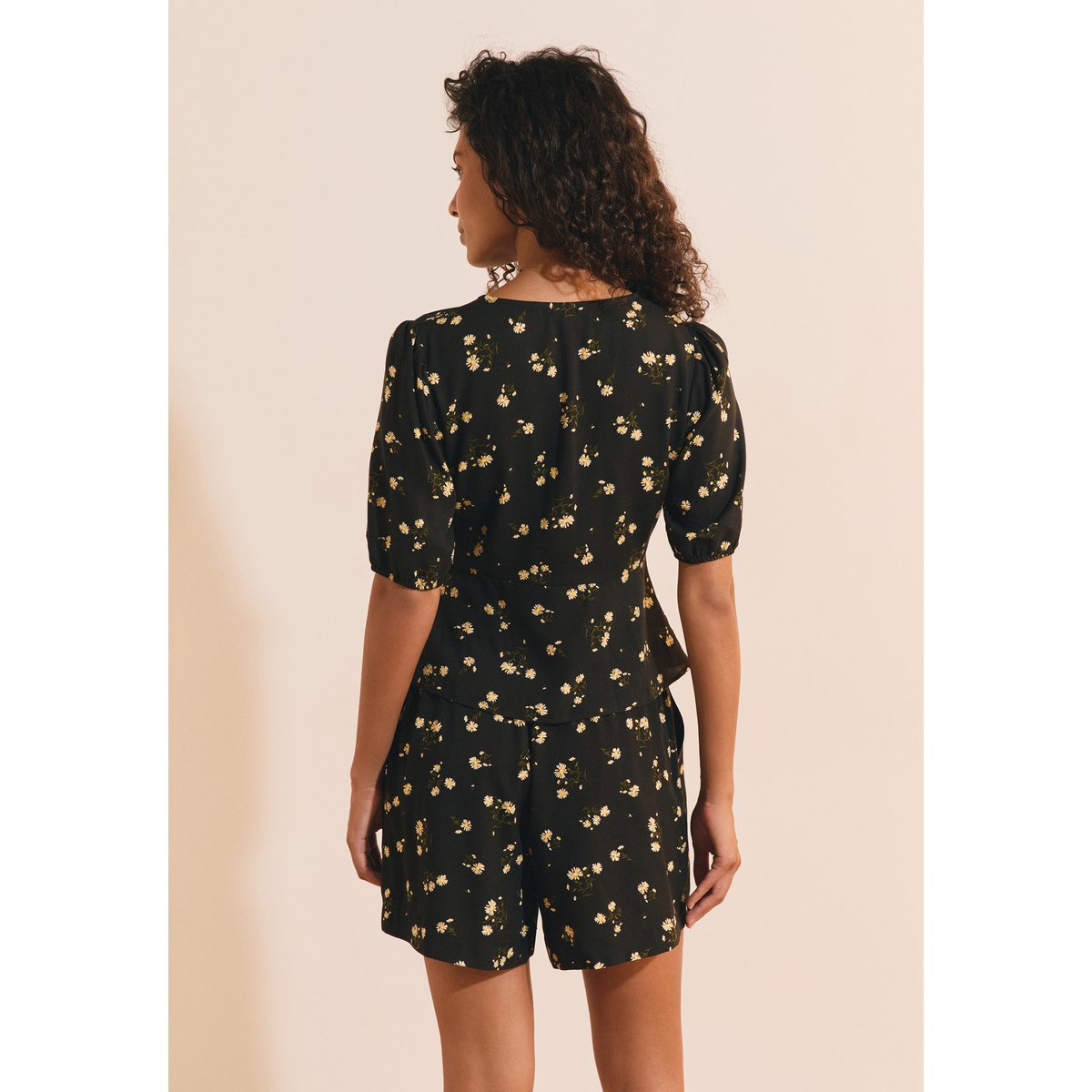 Chemise col V manches 3/4 à motifs A JULIEN IMP imp fd noir, ETAM